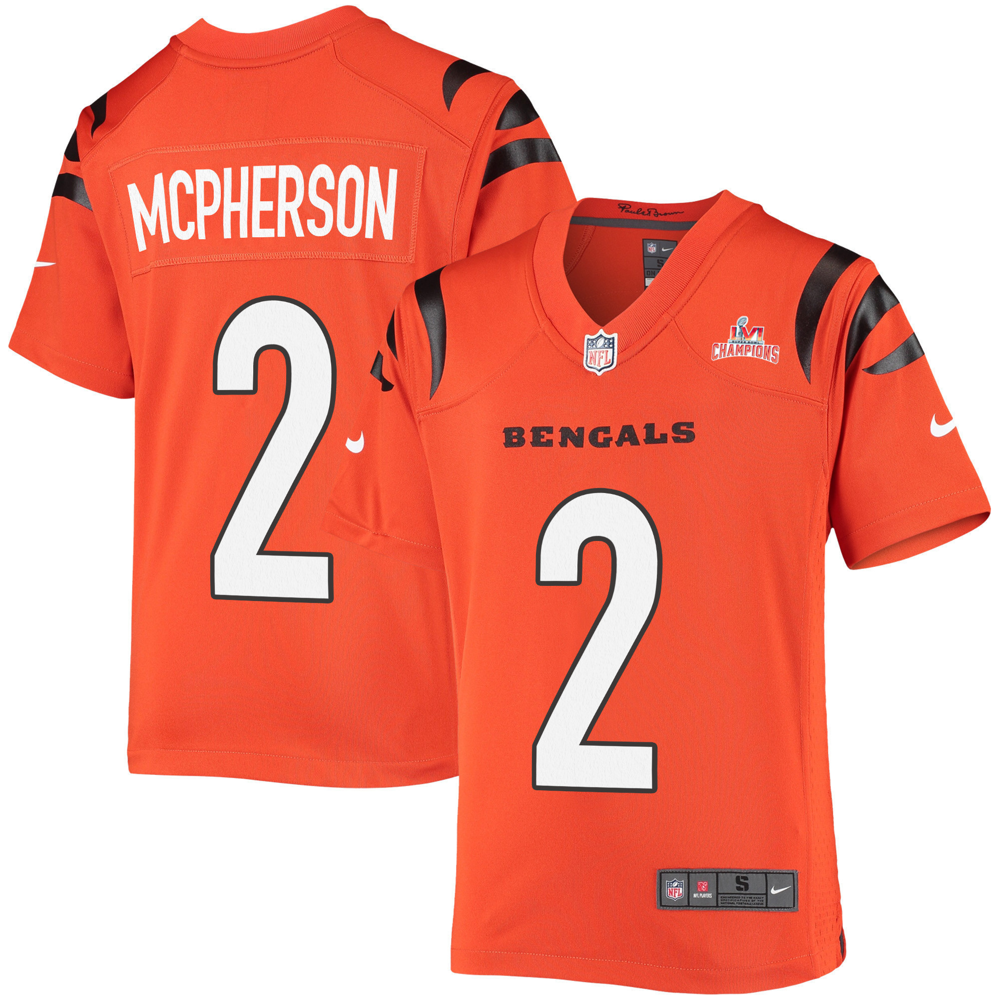 Super Bowl LVI Champions Cincinnati Bengals Evan McPherson 2 Orange Youth's Jersey Jersey