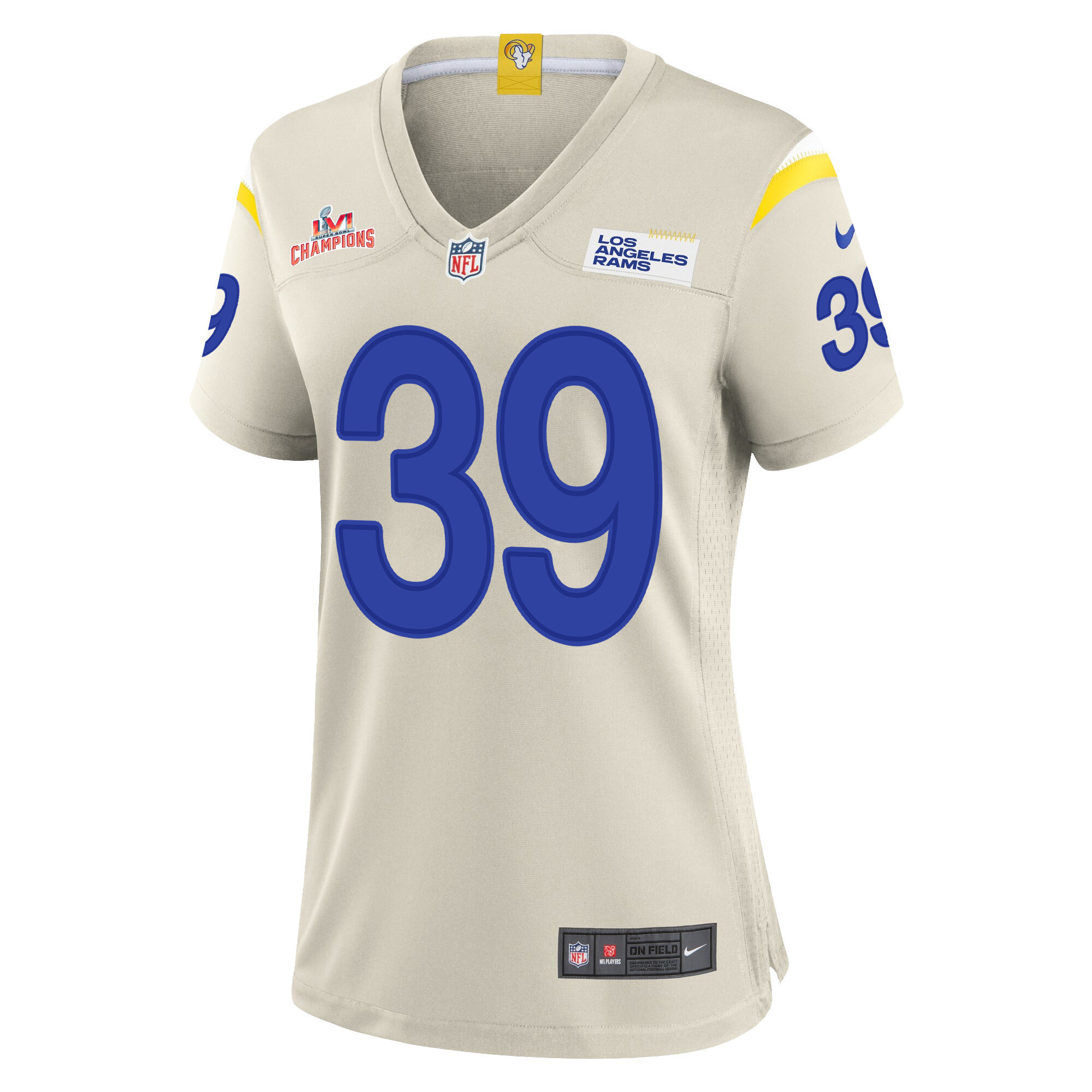 Super Bowl LVI Champions Los Angeles Rams Jake Gervase 39 Bone Women's Jersey Jersey
