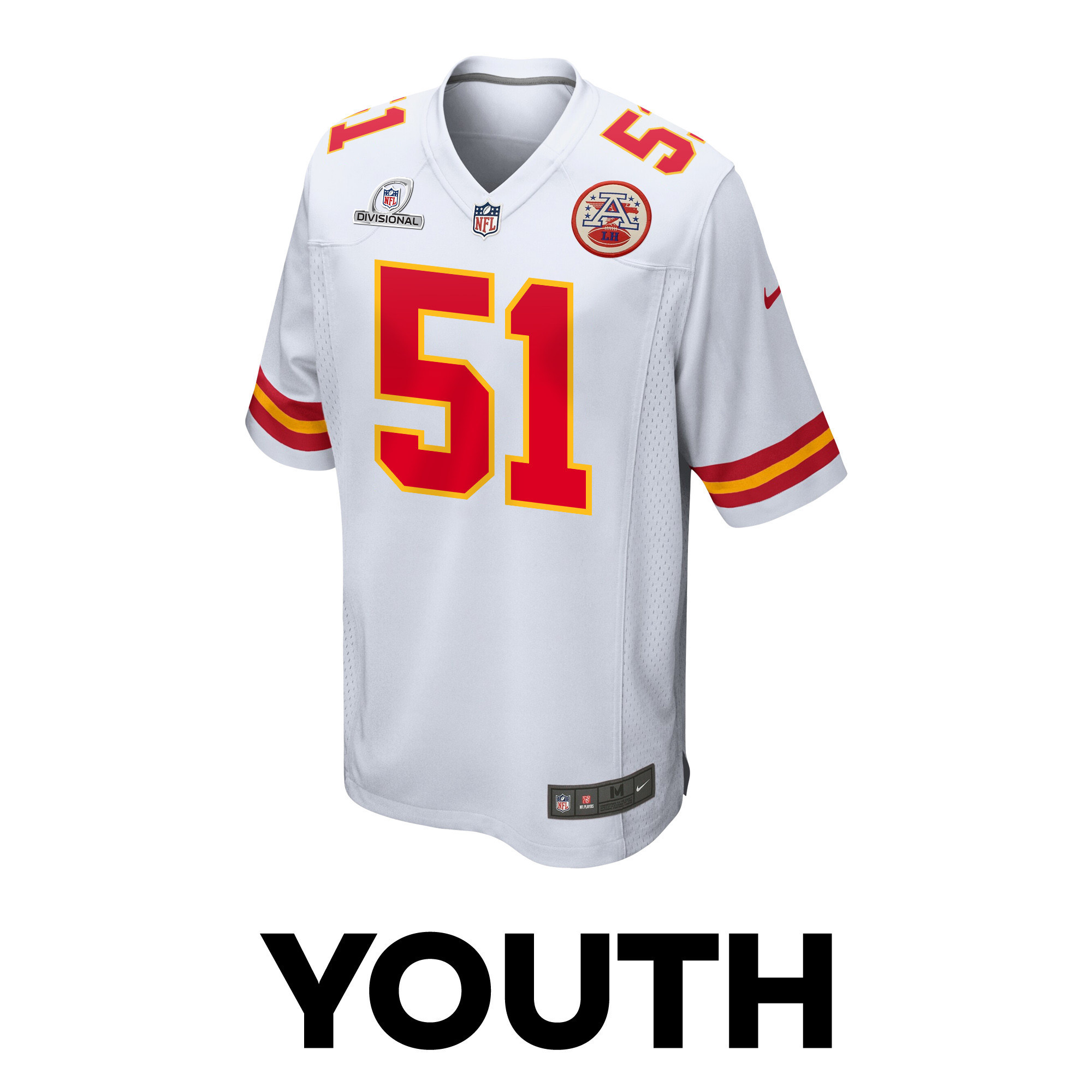Mike Danna 51 Kansas City Chiefs Super Bowl LVIII Patch Game YOUTH Jersey - White