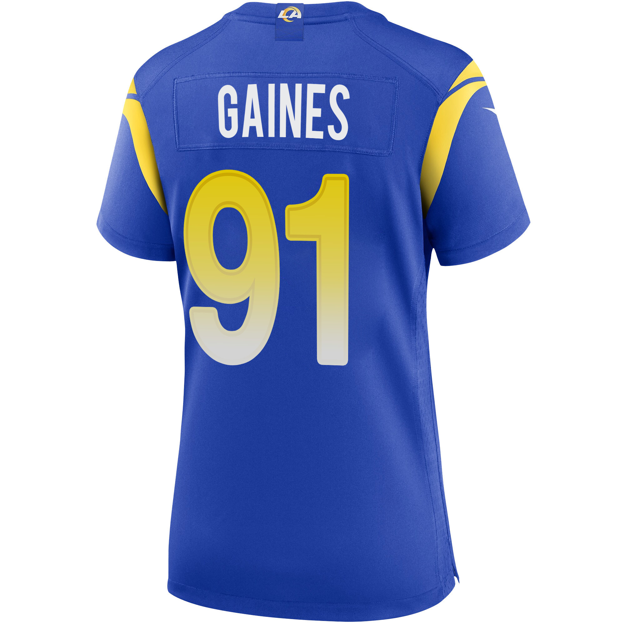 Super Bowl LVI Champions Los Angeles Rams Greg Gaines 91 Royal Women's Jersey Jersey