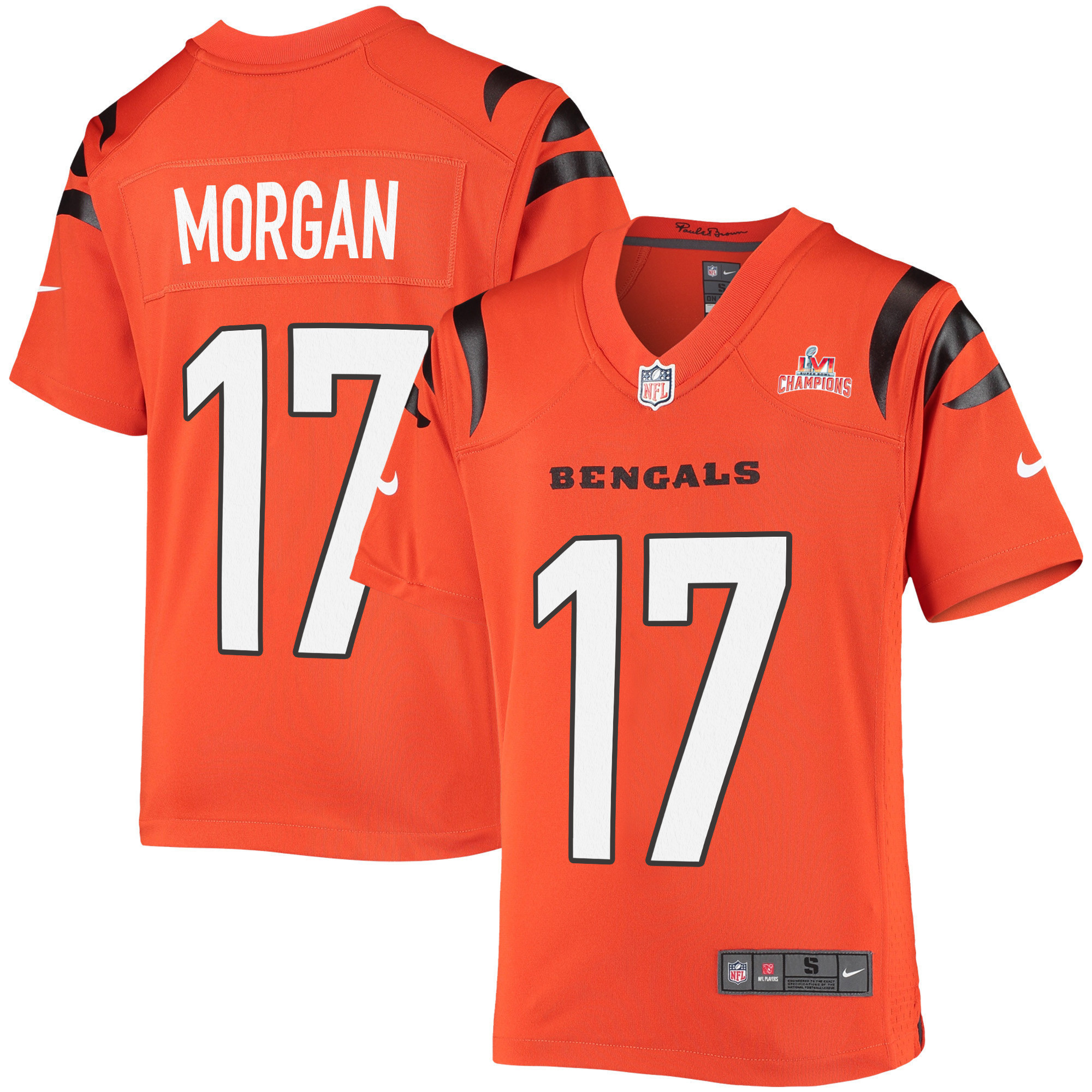 Super Bowl LVI Champions Cincinnati Bengals Stanley Morgan 17 Orange Youth's Jersey Jersey