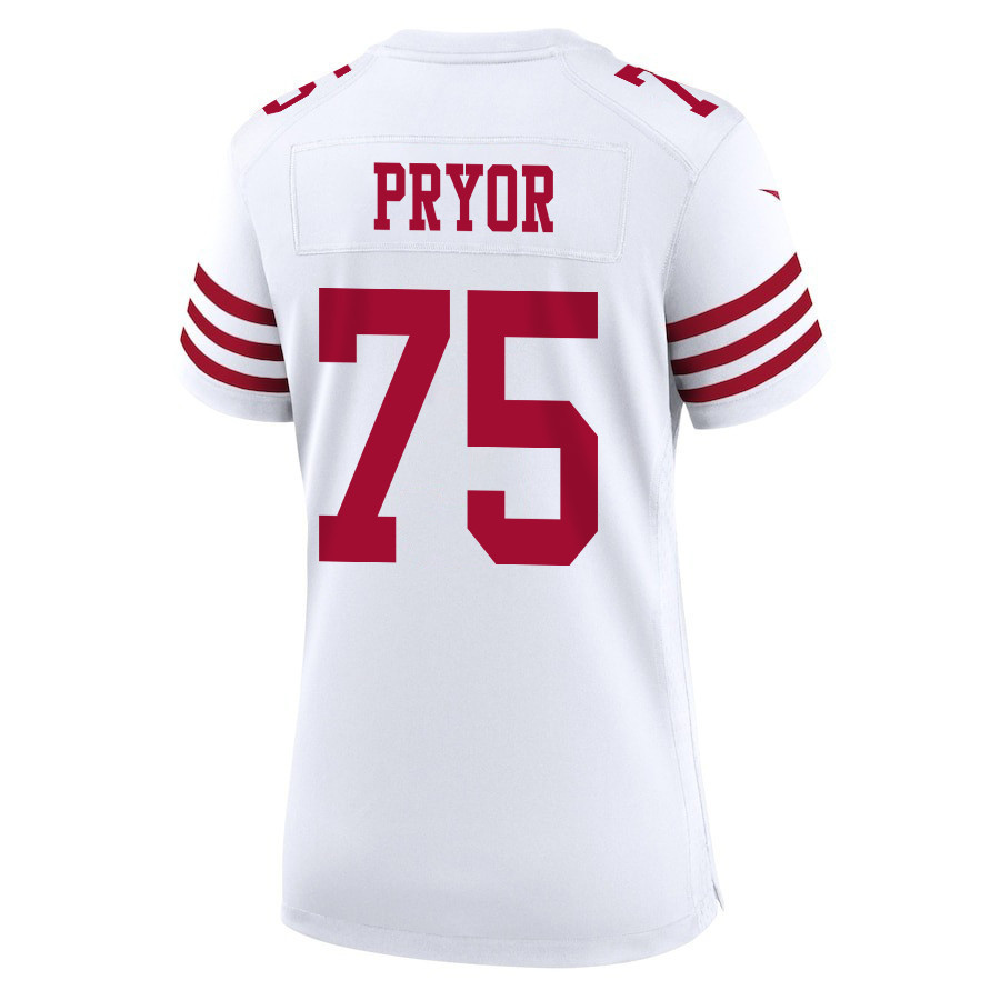 Matt Pryor 75 San Francisco 49ers Super Bowl LVIII Patch Game Women Jersey - White