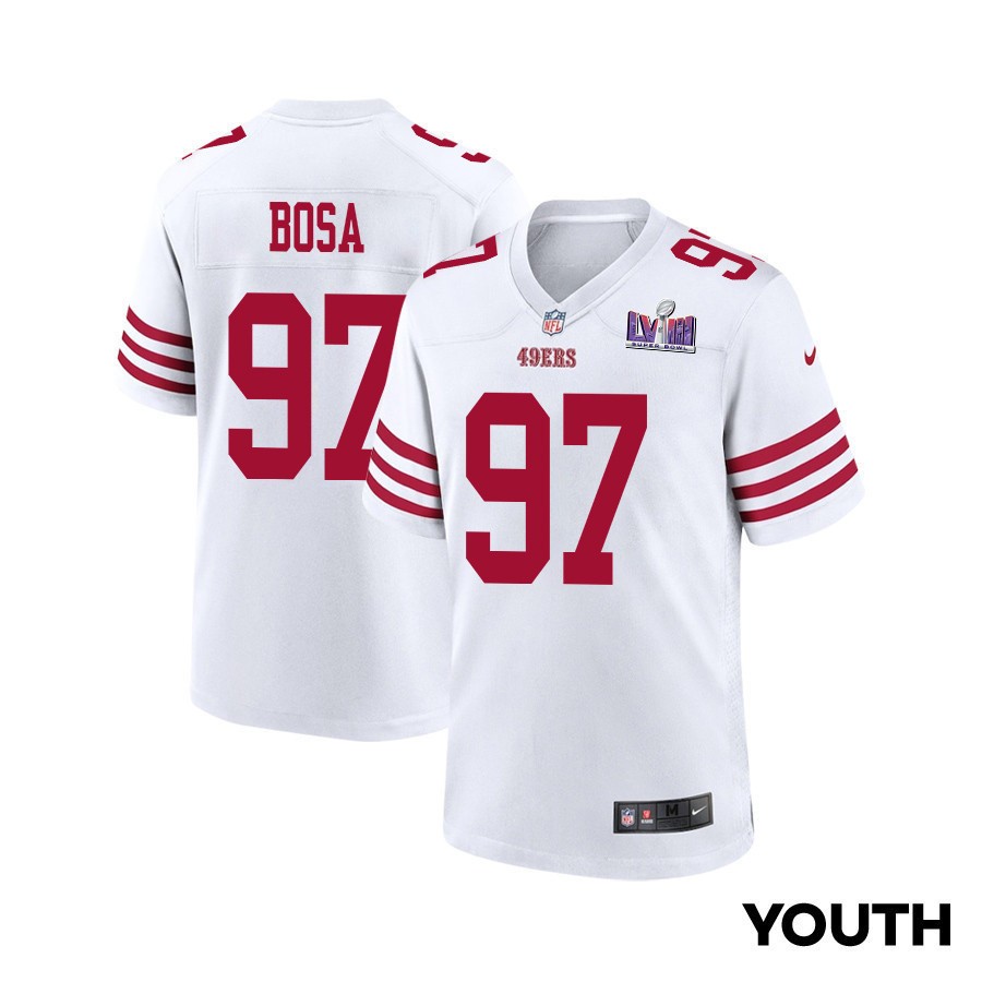 Nick Bosa 97 San Francisco 49ers Super Bowl LVIII Patch Game YOUTH Jersey - White