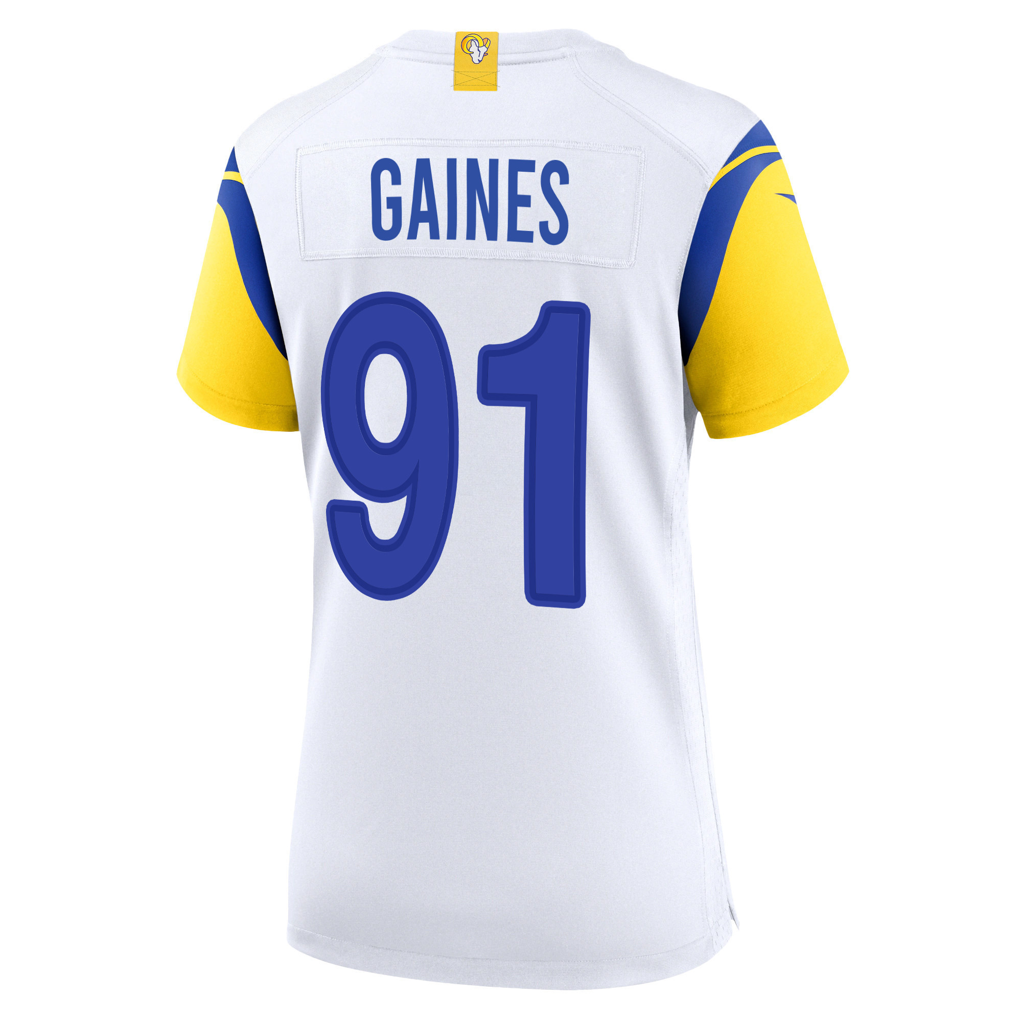 Super Bowl LVI Champions Los Angeles Rams Greg Gaines 91 White Women's Jersey Jersey