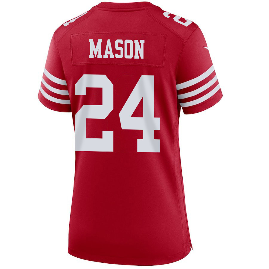 Jordan Mason 24 San Francisco 49ers Super Bowl LVIII Patch Game Women Jersey - Scarlet