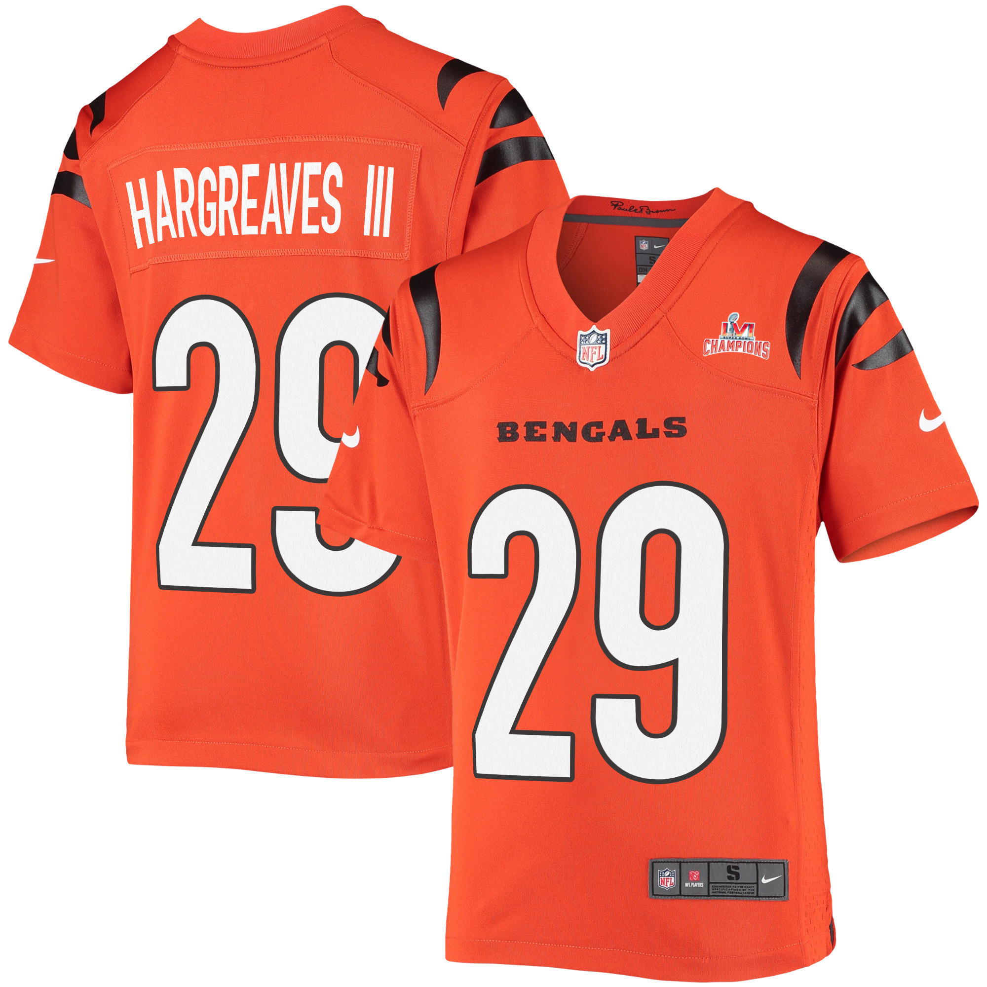 Super Bowl LVI Champions Cincinnati Bengals Vernon Hargreaves III 29 Orange Youth's Jersey Jersey