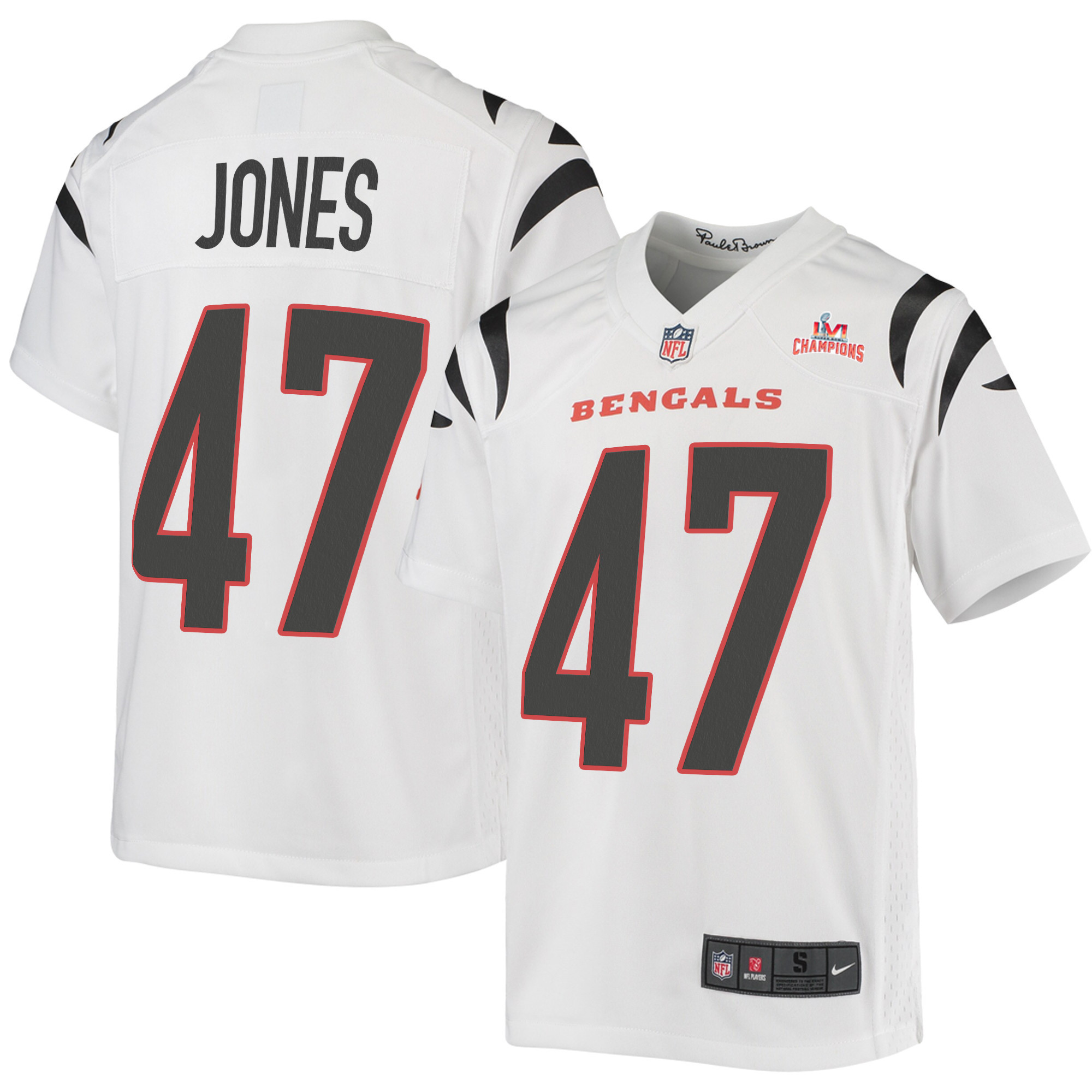 Super Bowl LVI Champions Cincinnati Bengals Keandre Jones 47 White Youth's Jersey Jersey