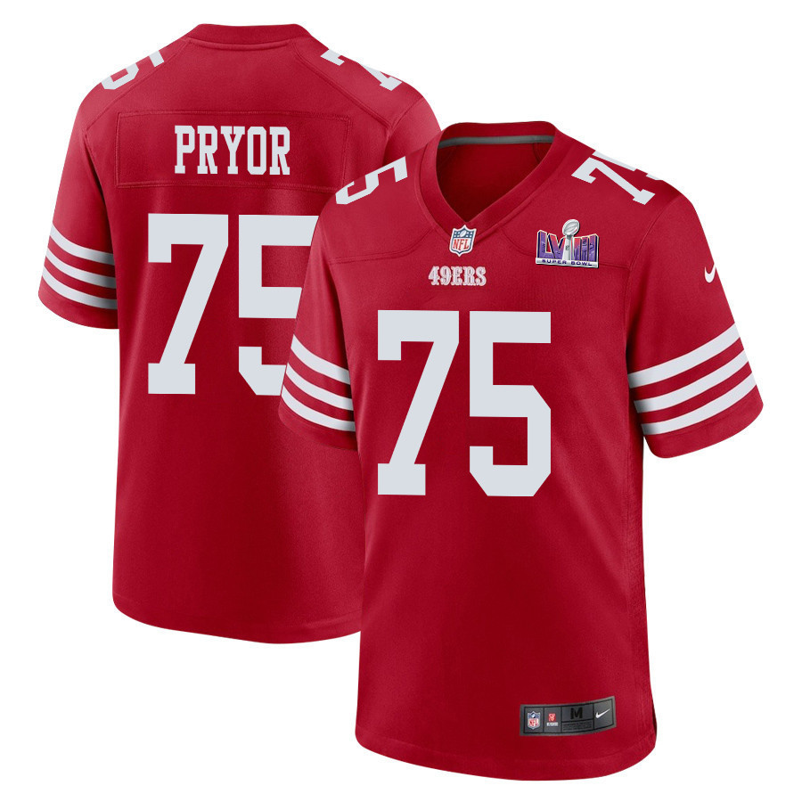 Matt Pryor 75 San Francisco 49ers Super Bowl LVIII Patch Game Men Jersey - Scarlet