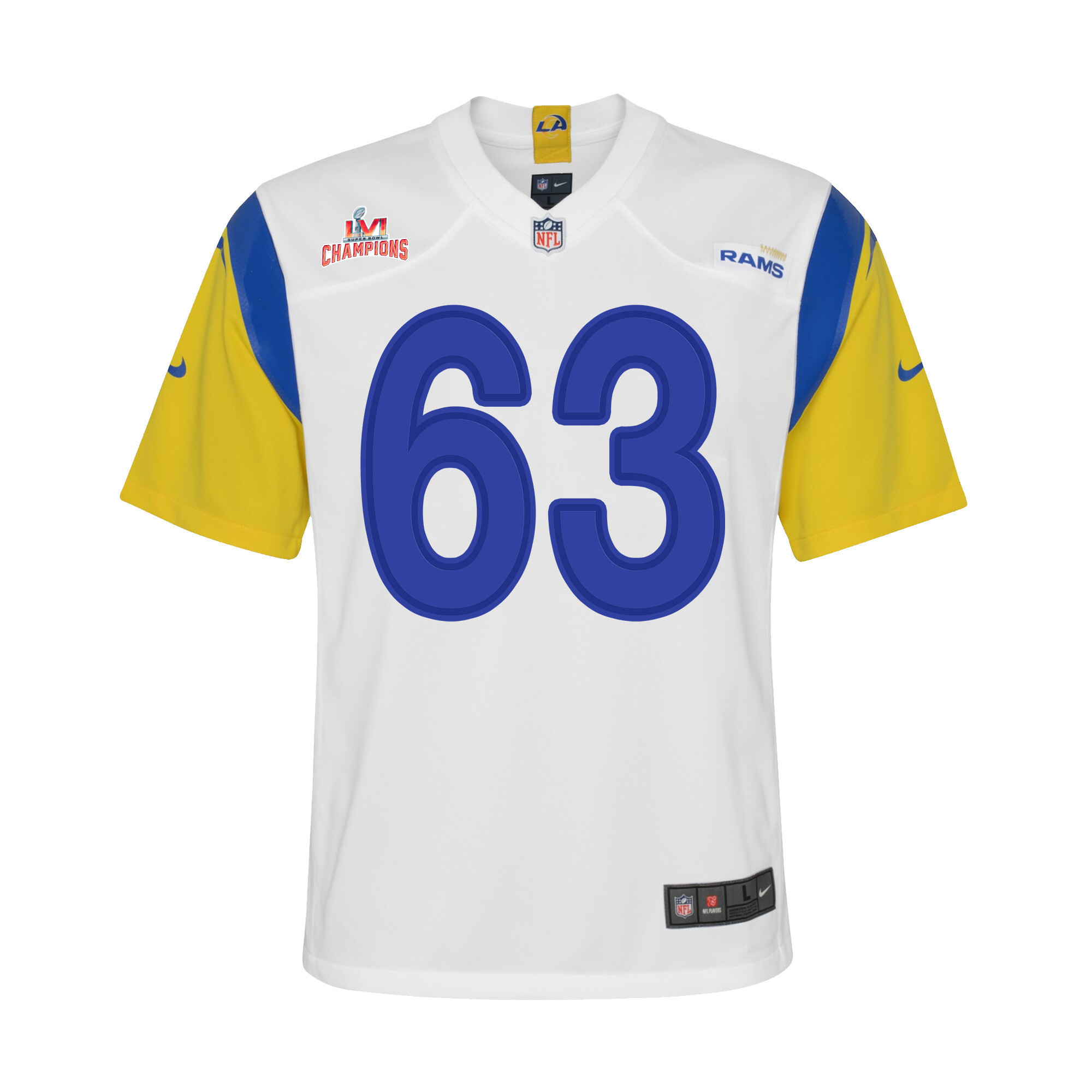 Super Bowl LVI Champions Los Angeles Rams Austin Corbett 63 White Youth's Jersey Jersey