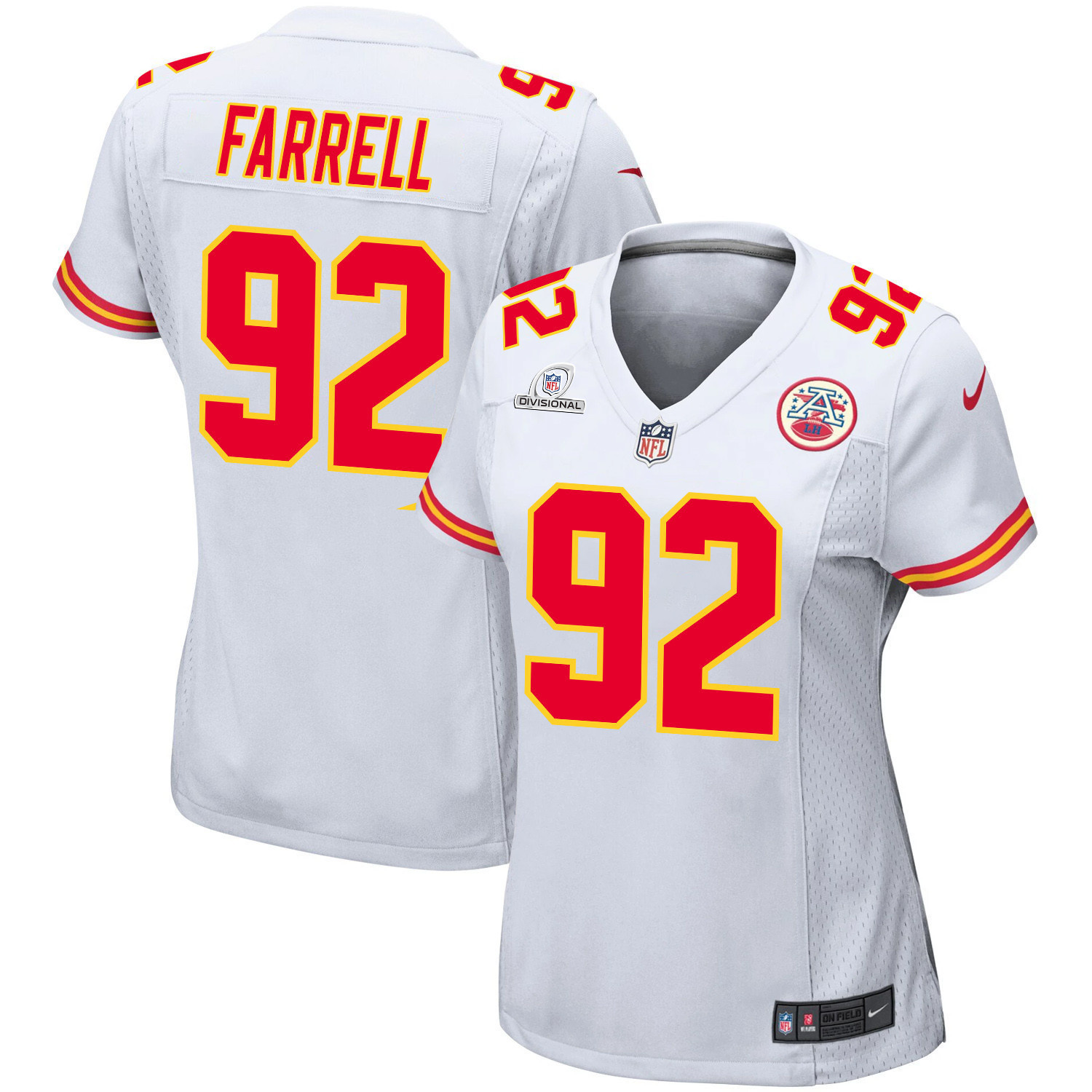 Neil Farrell 92 Kansas City Chiefs Super Bowl LVIII Patch Game Women Jersey - White