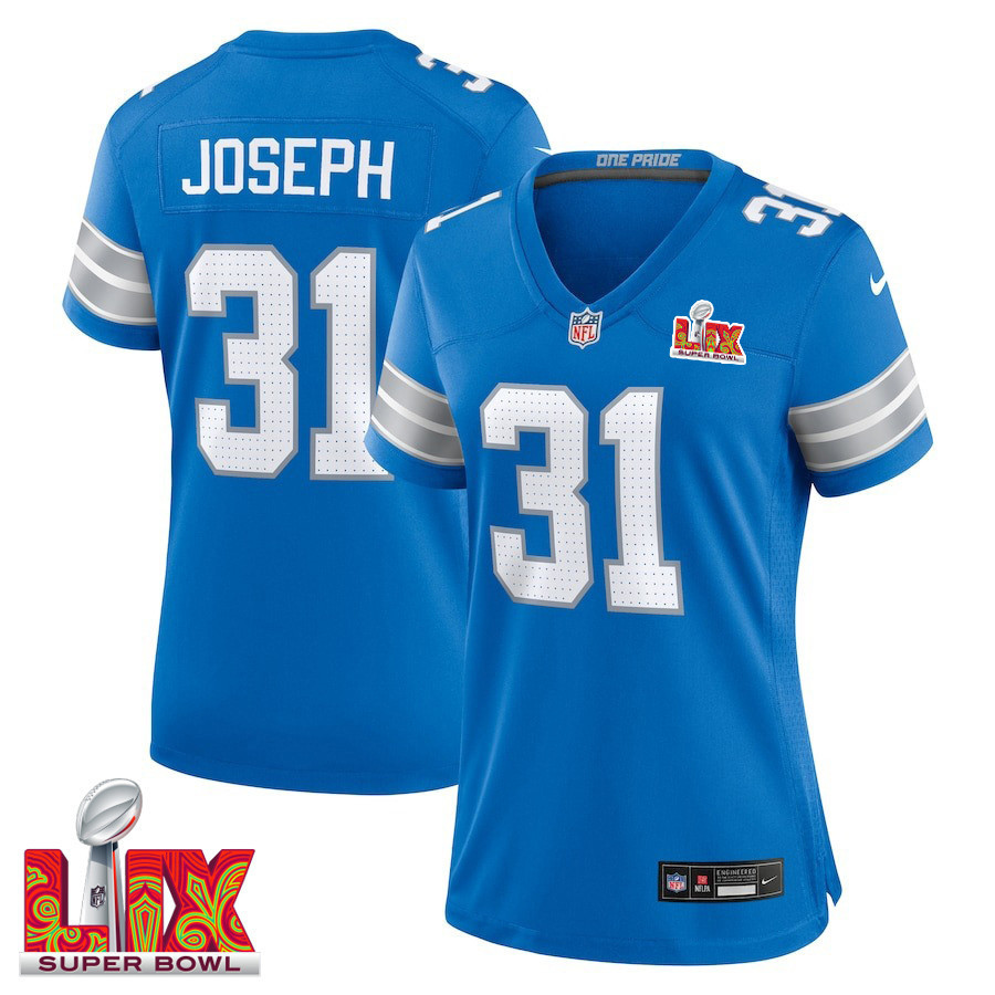 Kerby Joseph #31 Detroit Lions Super Bowl LIX Women's Jersey - Blue