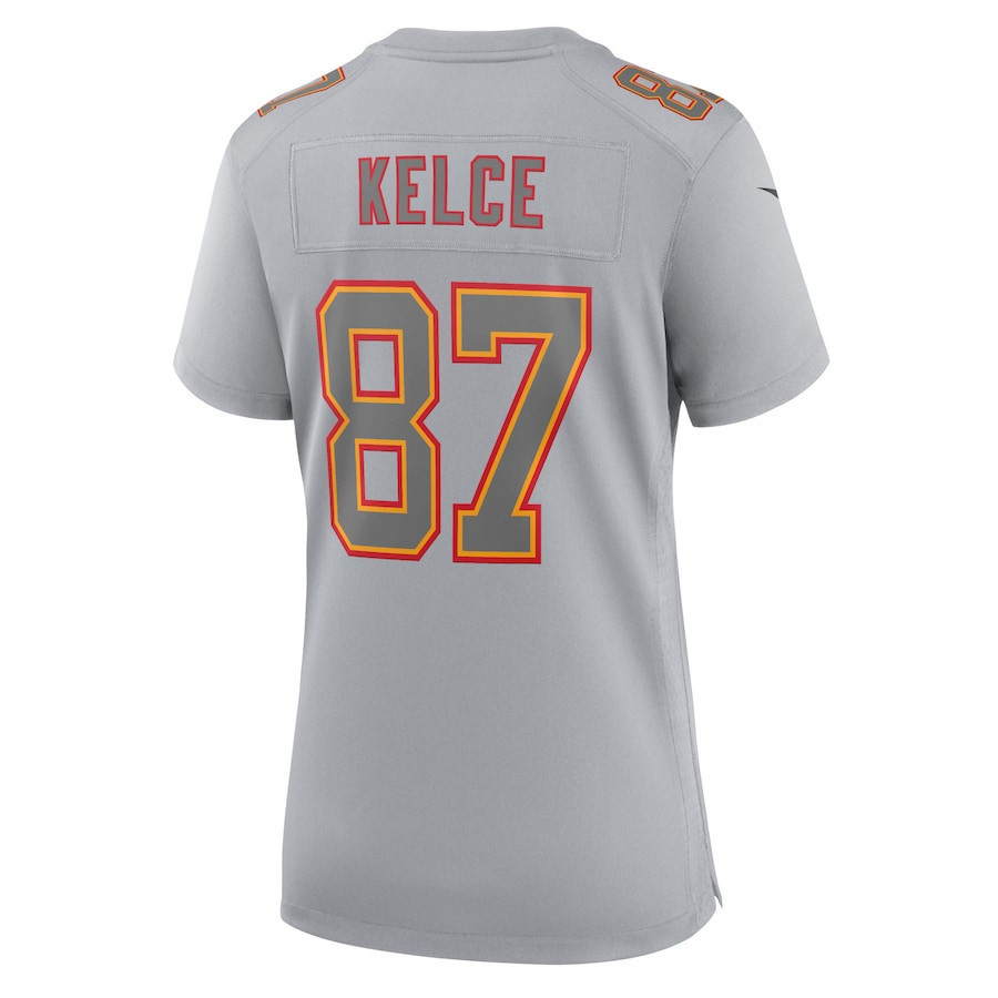 Travis Kelce 87 Kansas City Chiefs Super Bowl LVIII Atmosphere Fashion Game Women Jersey - Gray