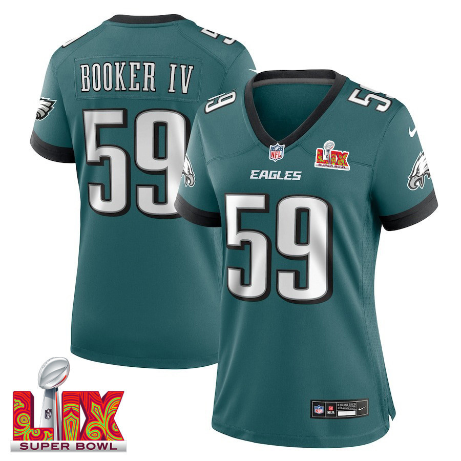 Thomas Booker IV #59 Philadelphia Eagles Super Bowl LIX Women's Jersey - Midnight Green