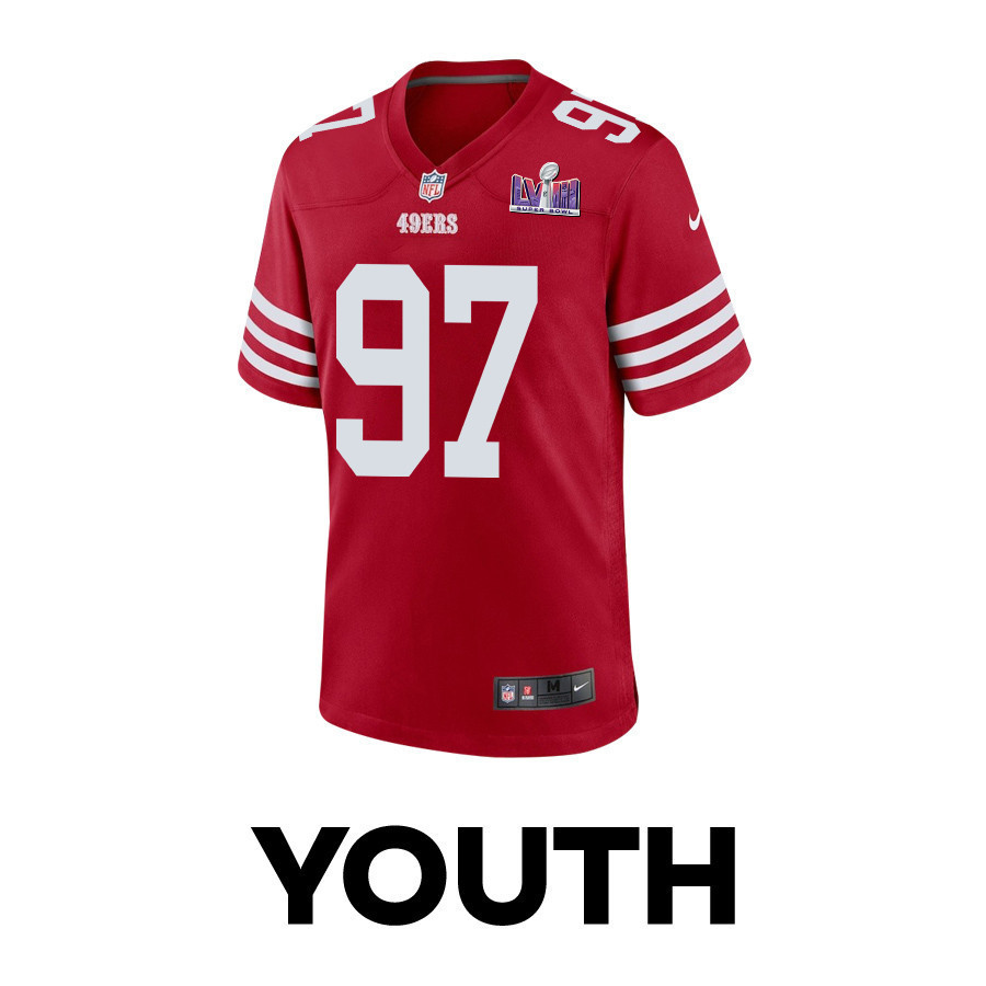 Nick Bosa 97 San Francisco 49ers Super Bowl LVIII Patch Game YOUTH Jersey - Scarlet