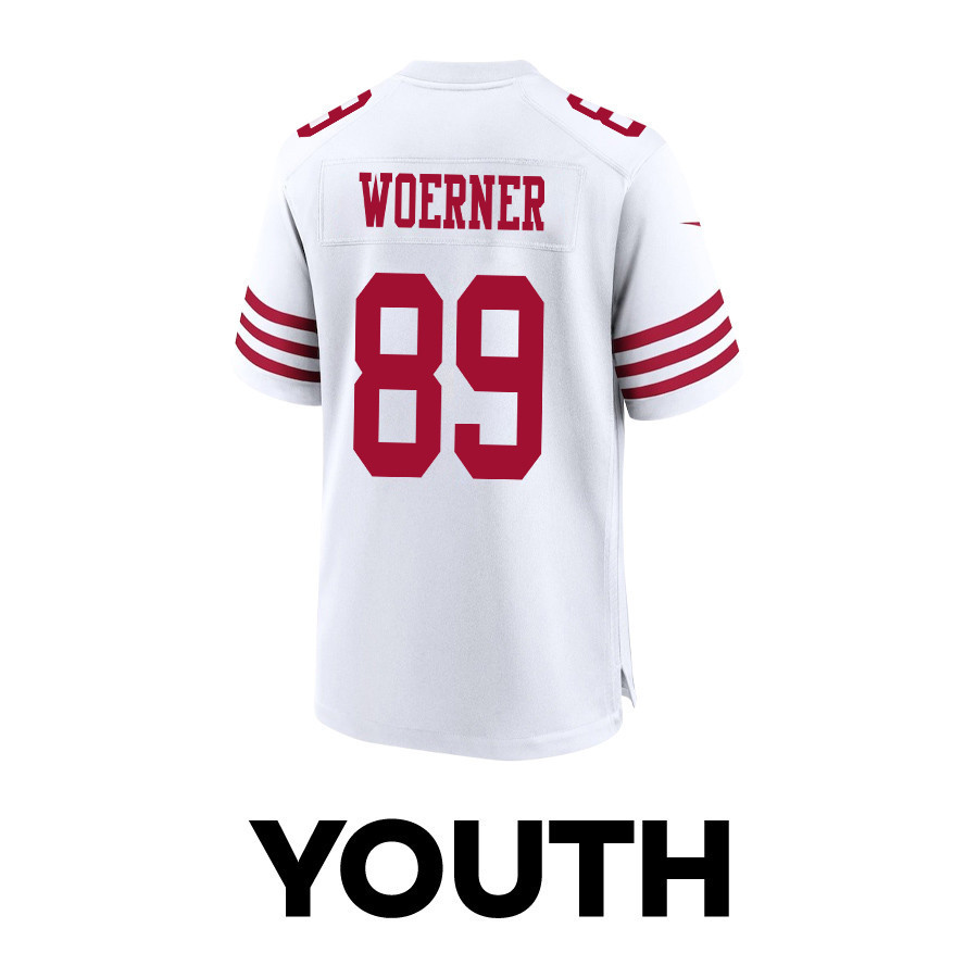 Charlie Woerner 89 San Francisco 49ers Super Bowl LVIII Patch Game YOUTH Jersey - White