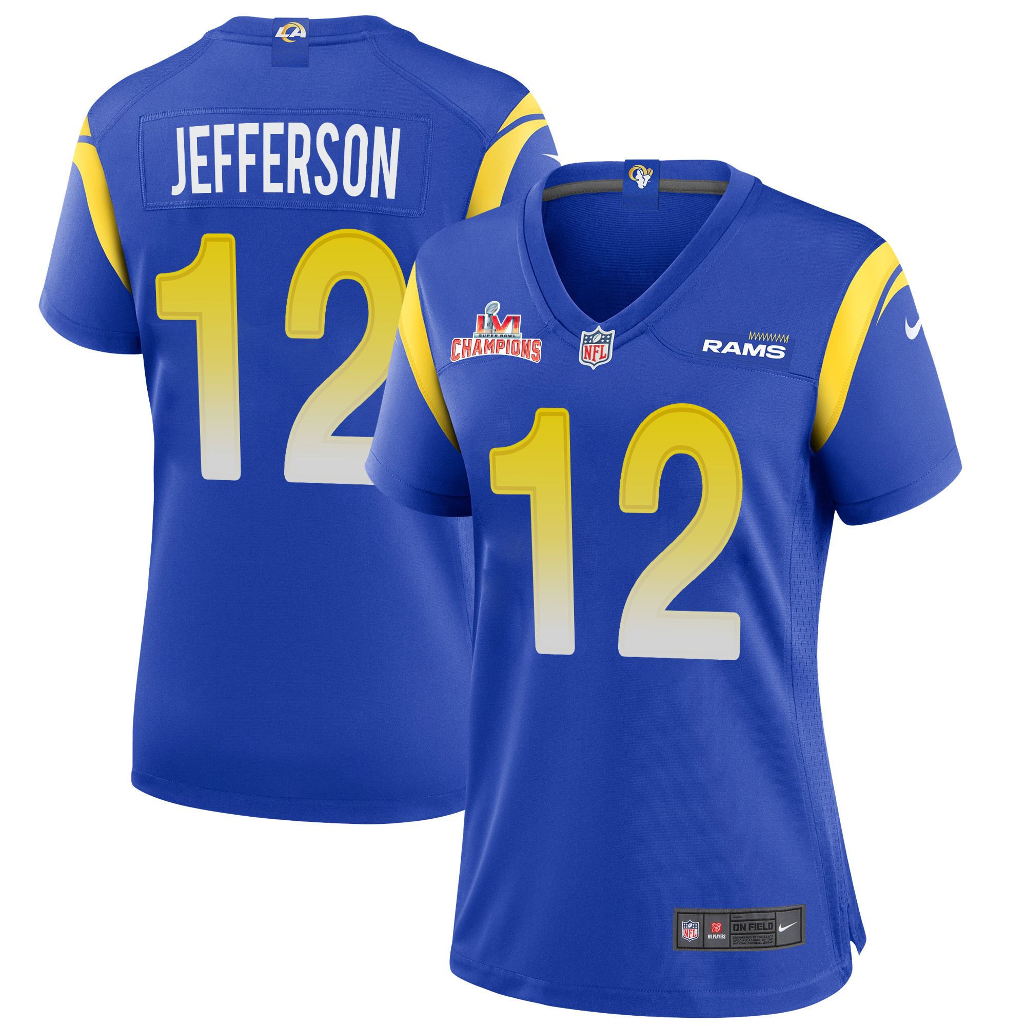 Super Bowl LVI Champions Los Angeles Rams Van Jefferson 12 Royal Women's Jersey Jersey
