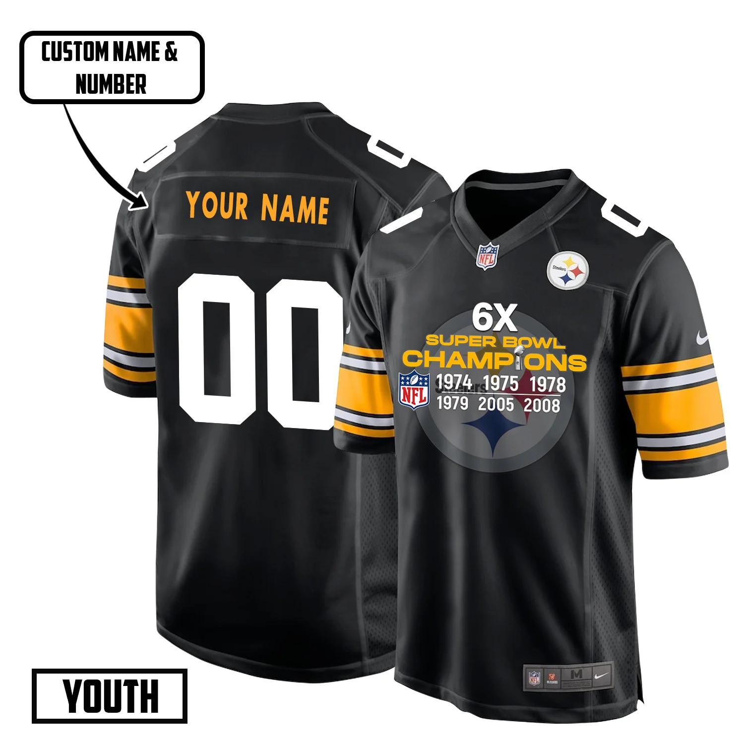 Pittsburgh Steelers 6X Super Bowl Champions Jersey - Men, Black