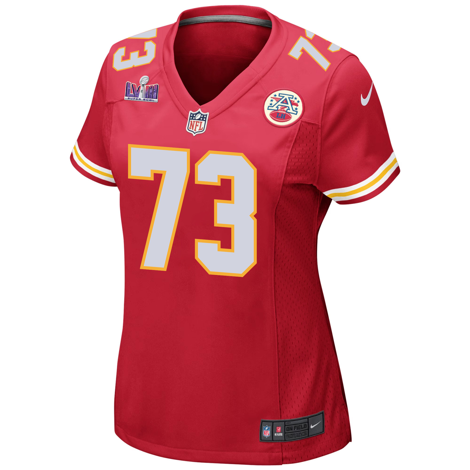 Nick Allegretti 73 Kansas City Chiefs Super Bowl LVIII Patch Game Women Jersey - Red