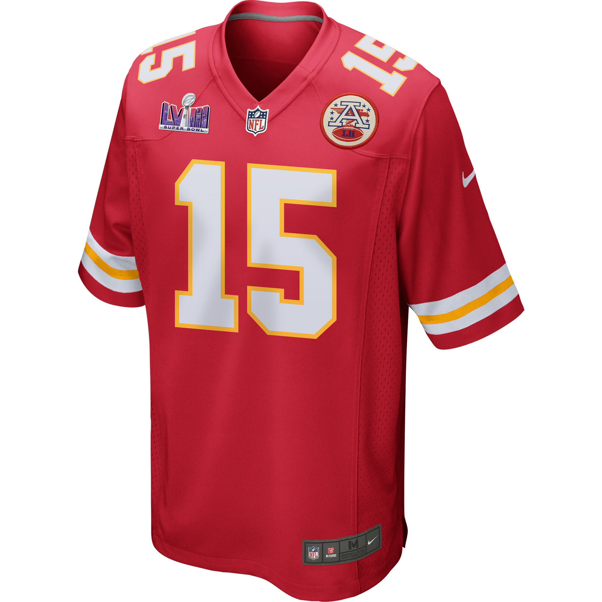 Patrick Mahomes 15 Kansas City Chiefs Super Bowl LVIII Patch Game Men Jersey - Red