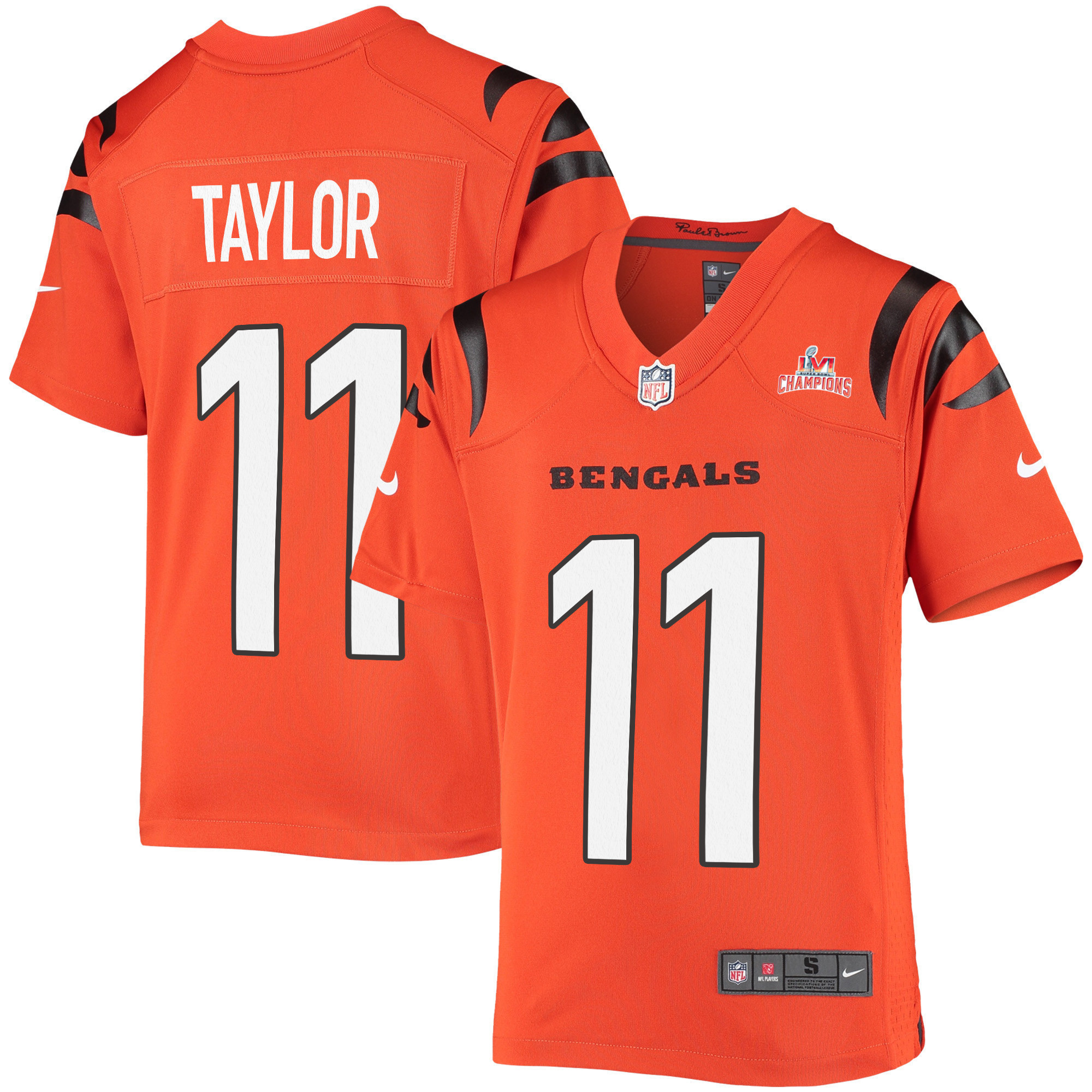 Super Bowl LVI Champions Cincinnati Bengals Trent Taylor 11 Orange Youth's Jersey Jersey