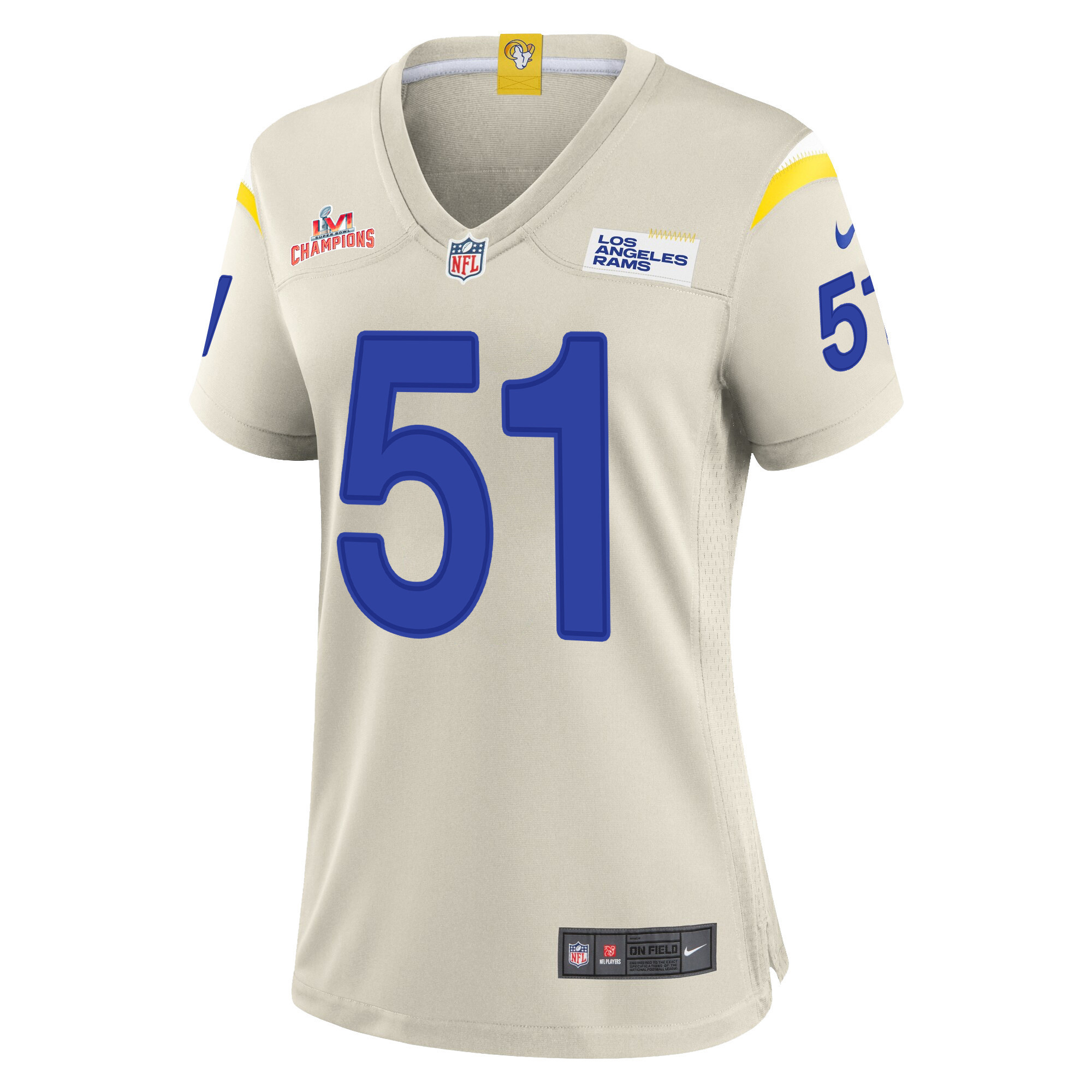 Super Bowl LVI Champions Los Angeles Rams Troy Reeder 51 Bone Women's Jersey Jersey