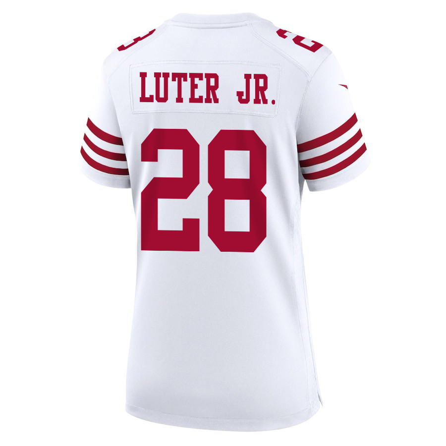 Darrell Luter Jr. 28 San Francisco 49ers Super Bowl LVIII Patch Game Women Jersey - White