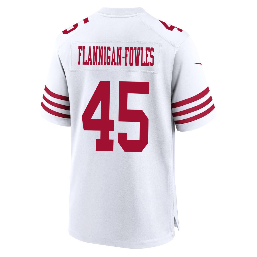 Demetrius Flannigan-Fowles 45 San Francisco 49ers Super Bowl LVIII Patch Game Men Jersey - White