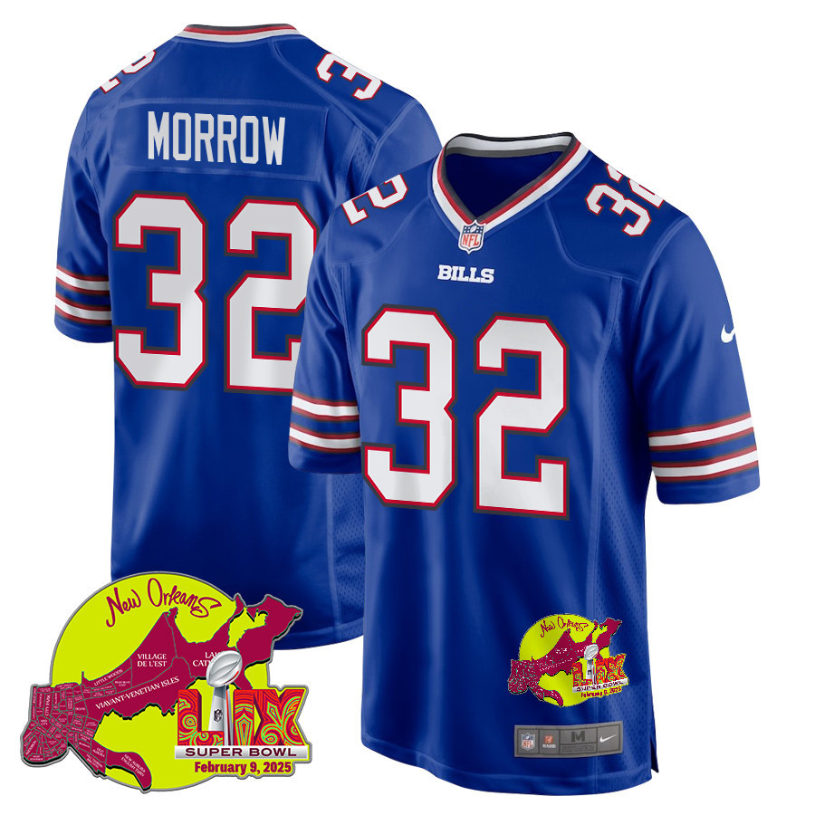 Nicholas Morrow 32 Buffalo Bills Super Bowl LIX New Orleans Patch Game Men Jersey - Royal