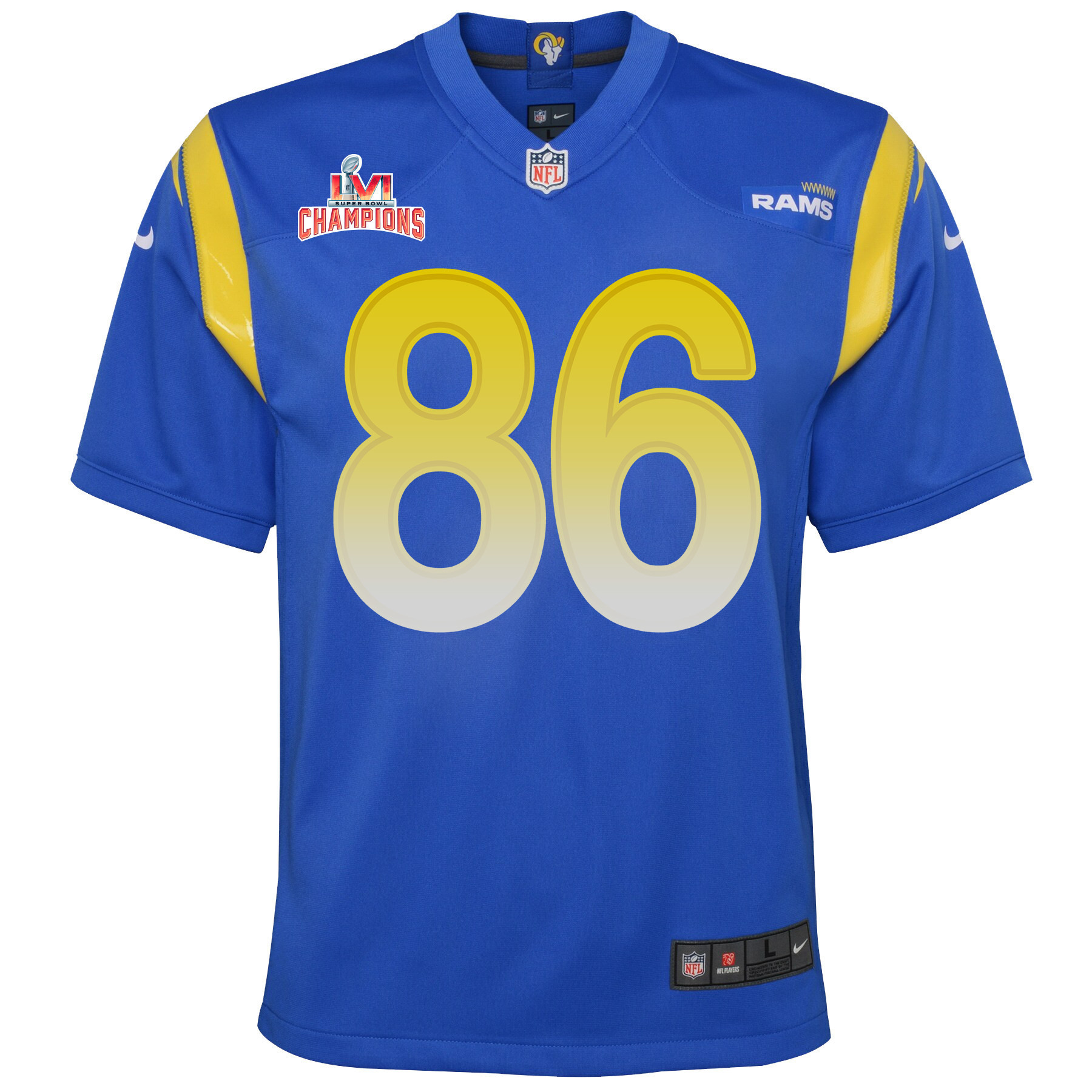 Super Bowl LVI Champions Los Angeles Rams Kendall Blanton 86 Royal Youth's Jersey Jersey