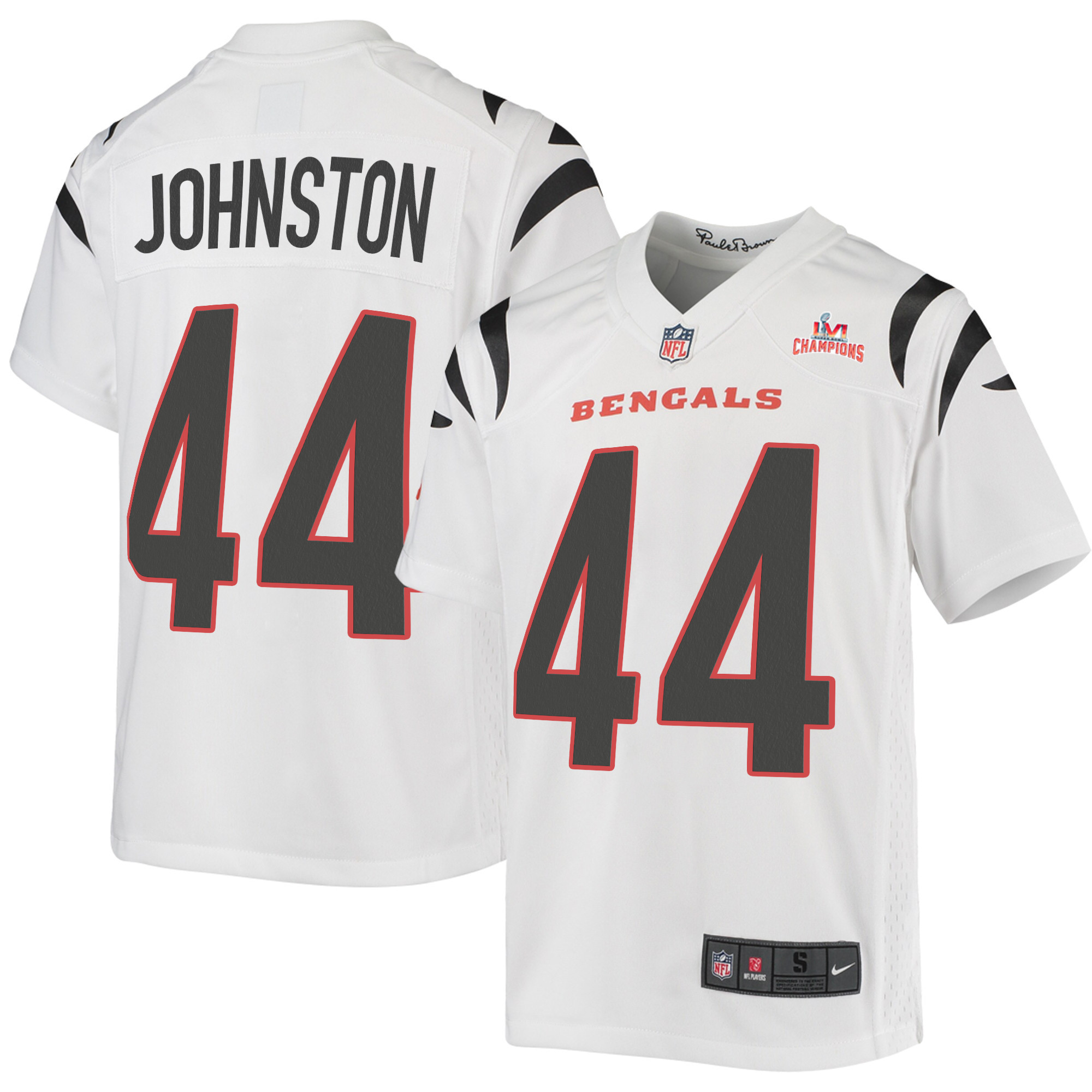 Super Bowl LVI Champions Cincinnati Bengals Clay Johnston 44 White Youth's Jersey Jersey