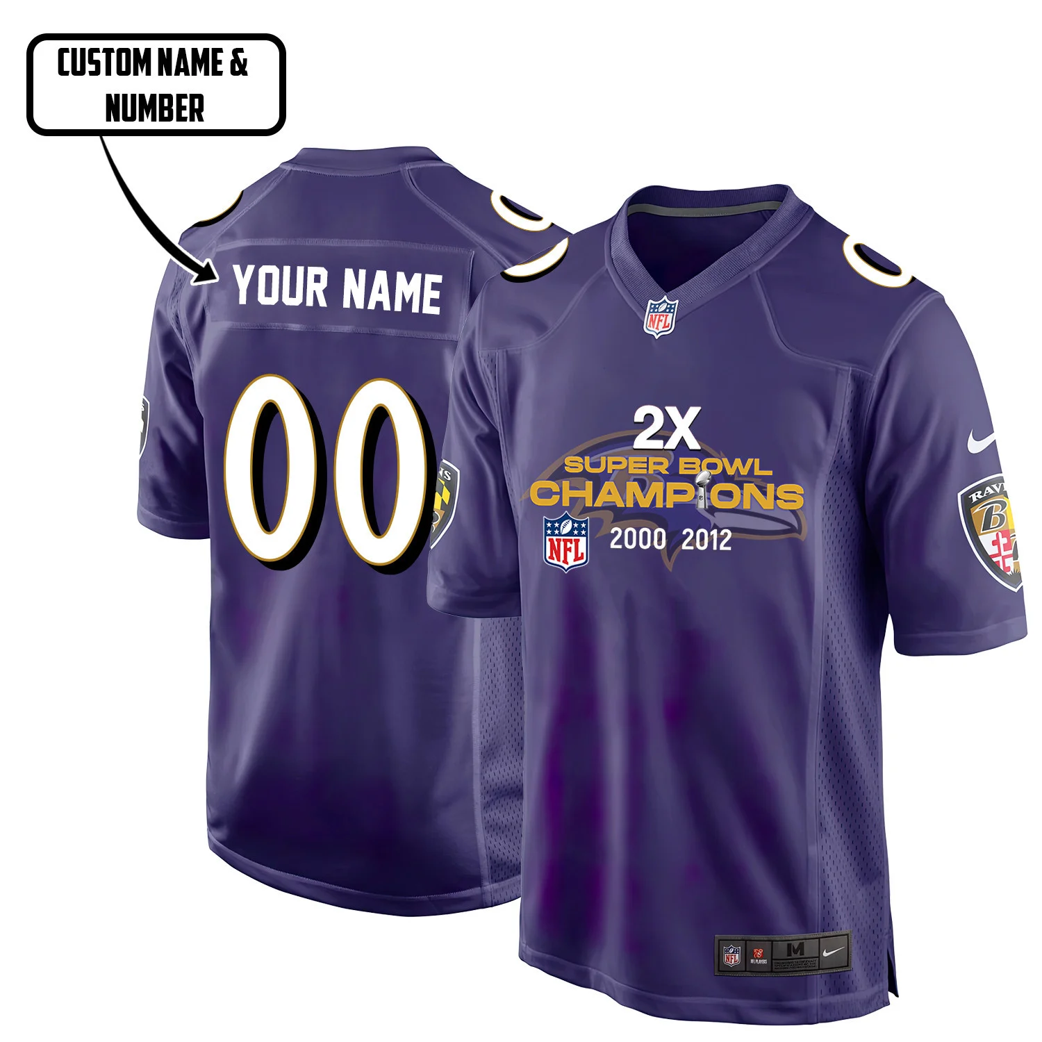 Baltimore Ravens 2X Super Bowl Champions Jersey - Men, Purple