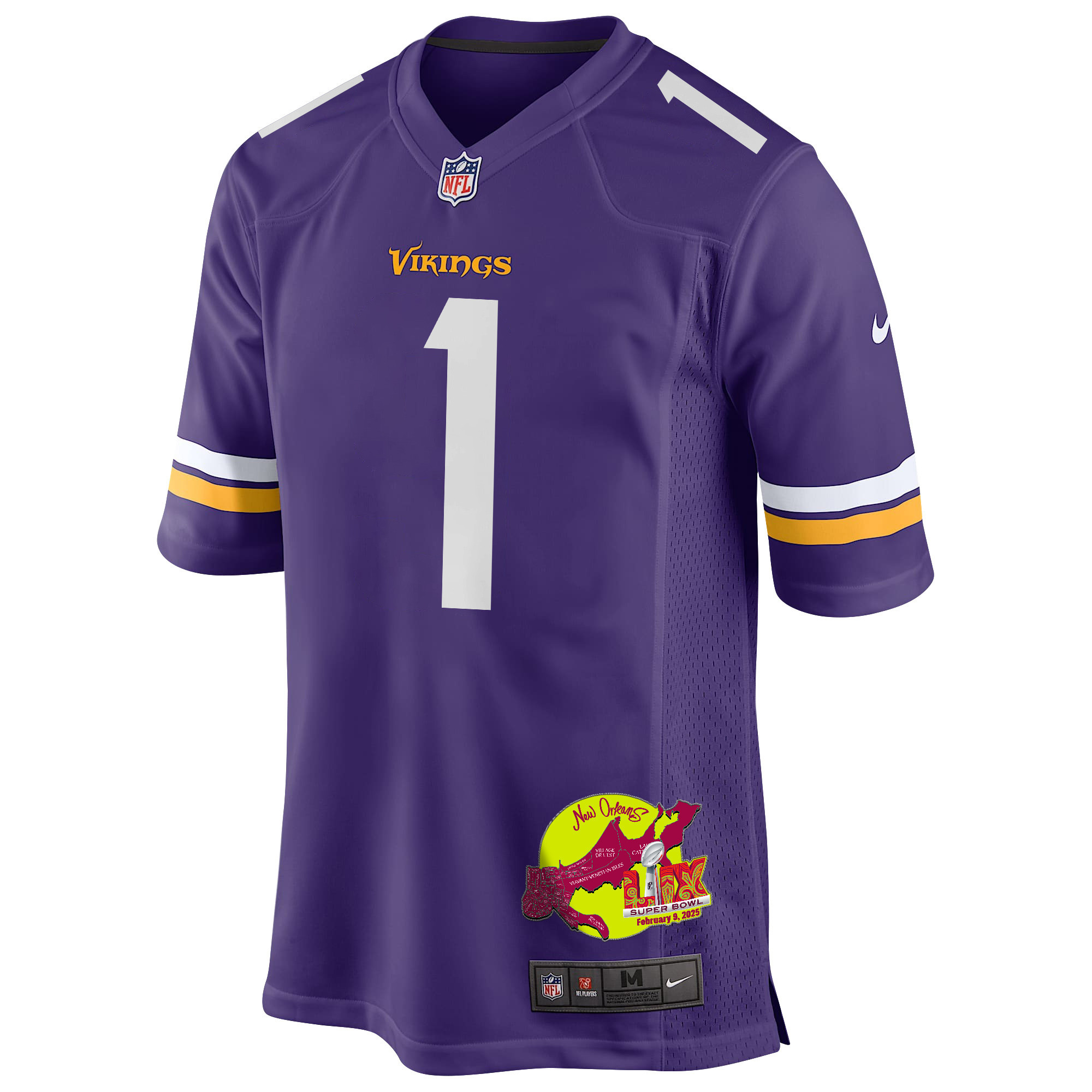 Shaq Griffin 1 Minnesota Vikings Super Bowl LIX New Orleans Patch Game Men Jersey - Purple