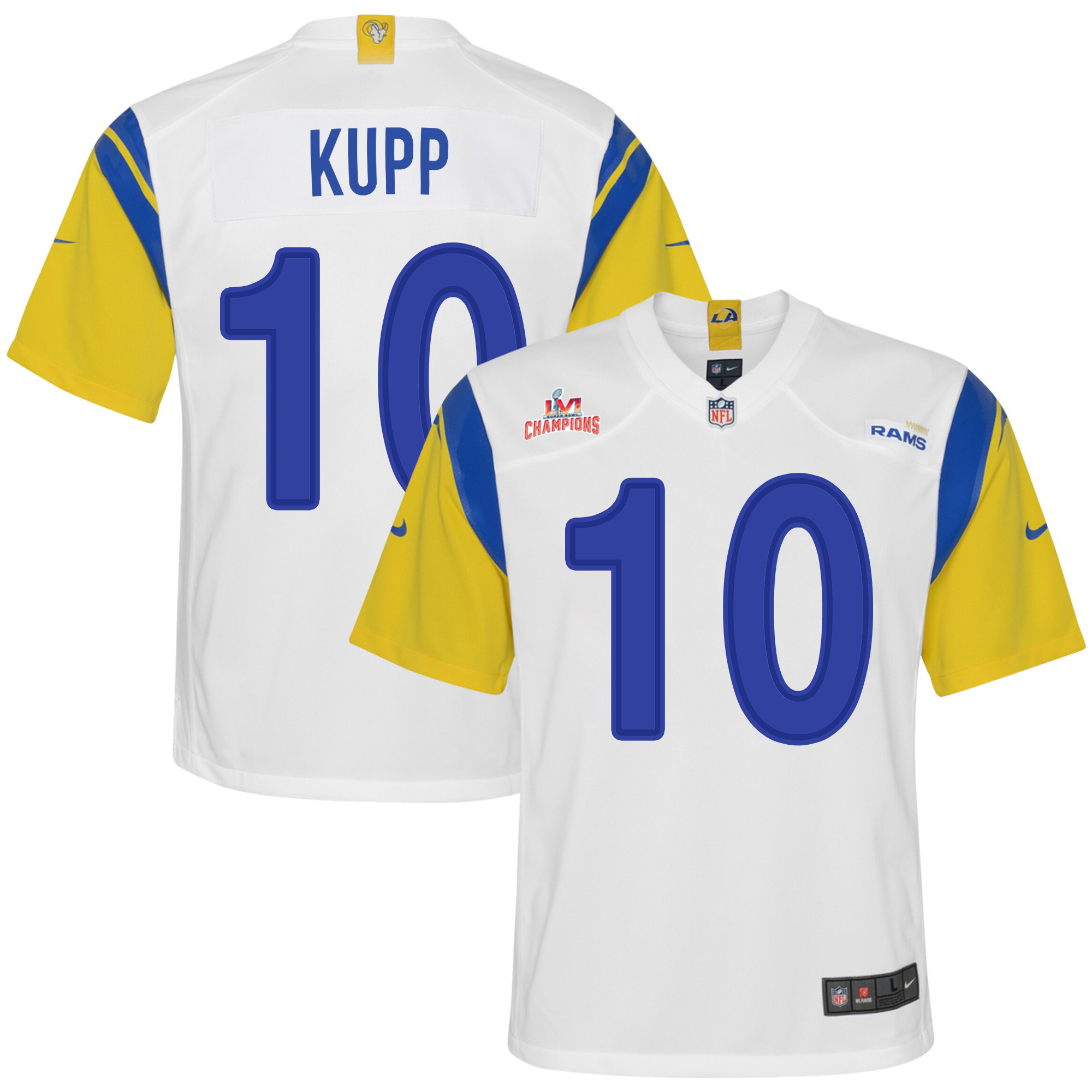Super Bowl LVI Champions Los Angeles Rams Cooper Kupp 10 White Youth's Jersey Jersey