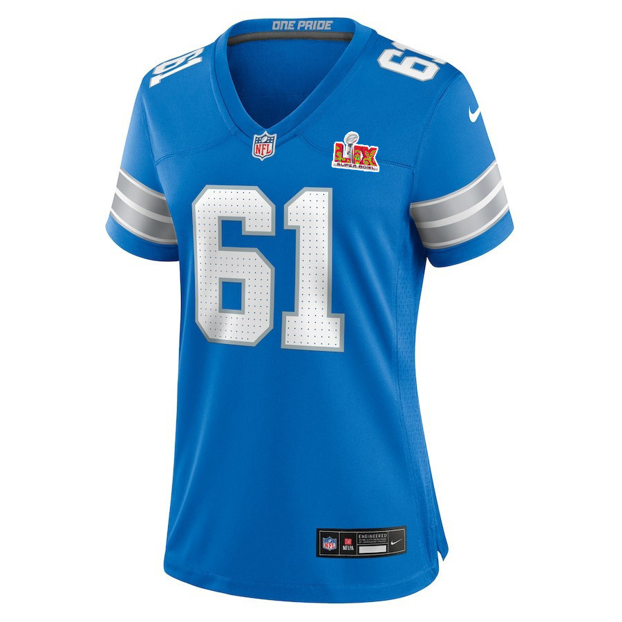 David Bada #61 Detroit Lions Super Bowl LIX Women's Jersey - Blue