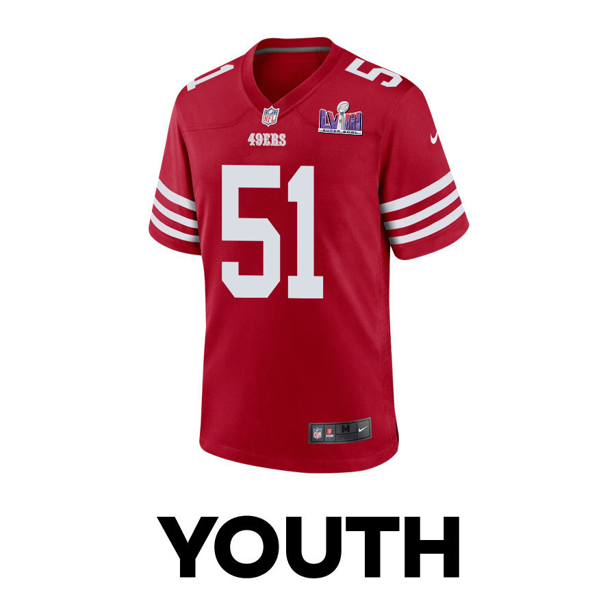 Robert Beal Jr. 51 San Francisco 49ers Super Bowl LVIII Patch Game YOUTH Jersey - Scarlet