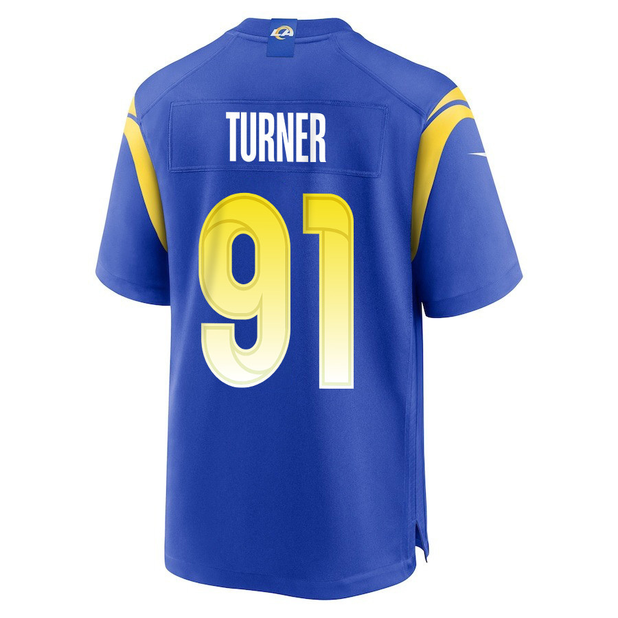 Kobie Turner 91 Los Angeles Rams Super Bowl LIX New Orleans Patch Game Men Jersey - Royal