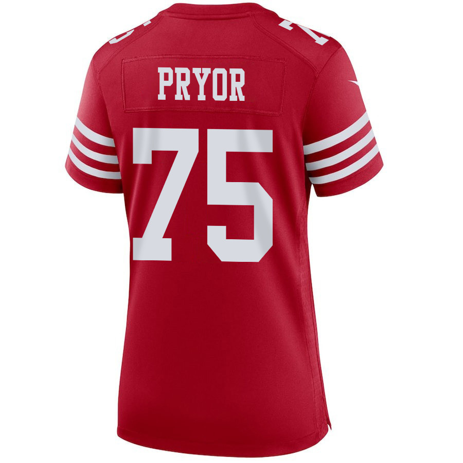 Matt Pryor 75 San Francisco 49ers Super Bowl LVIII Patch Game Women Jersey - Scarlet