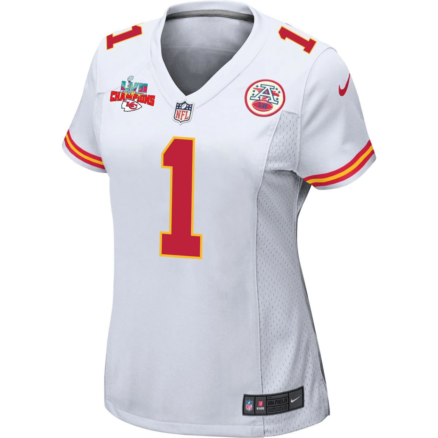 Jerick McKinnon 1 Kansas City Chiefs Super Bowl LVII Champions 3 Stars Women Game Jersey - White
