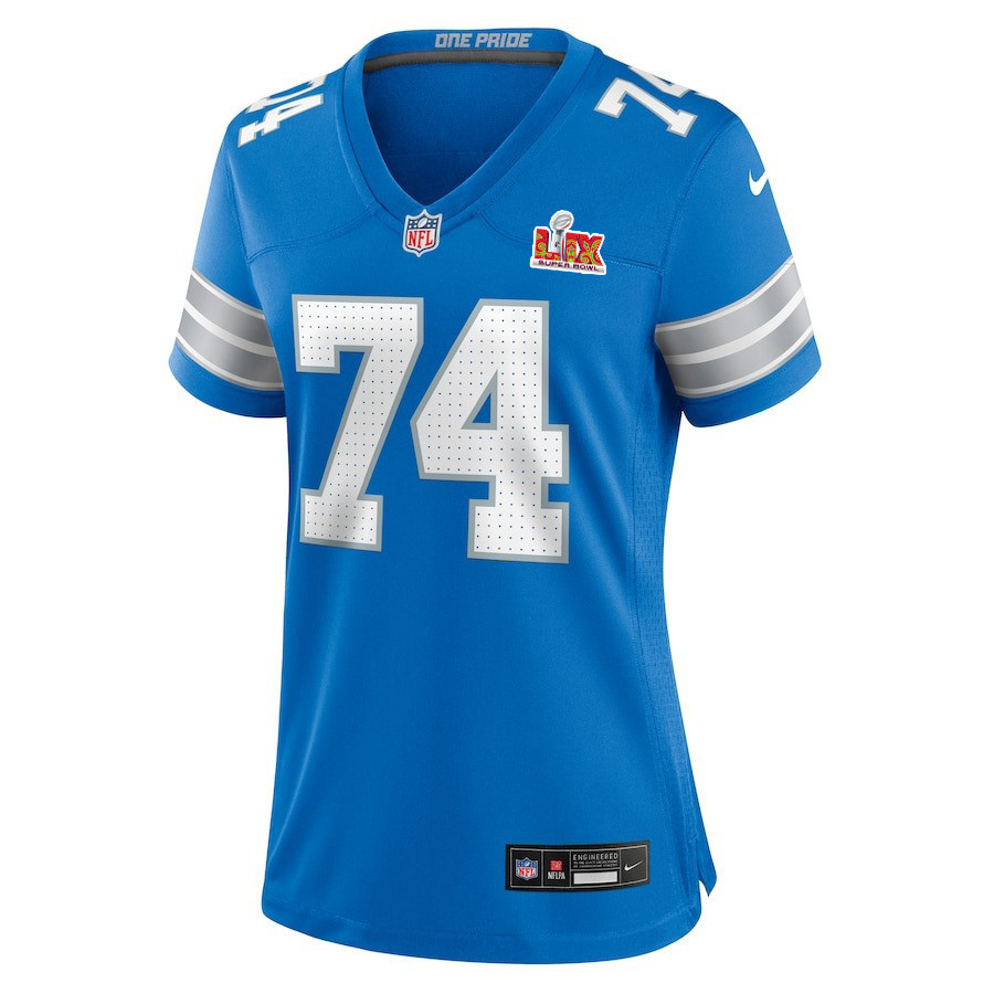 Kayode Awosika #74 Detroit Lions Super Bowl LIX Women's Jersey - Blue