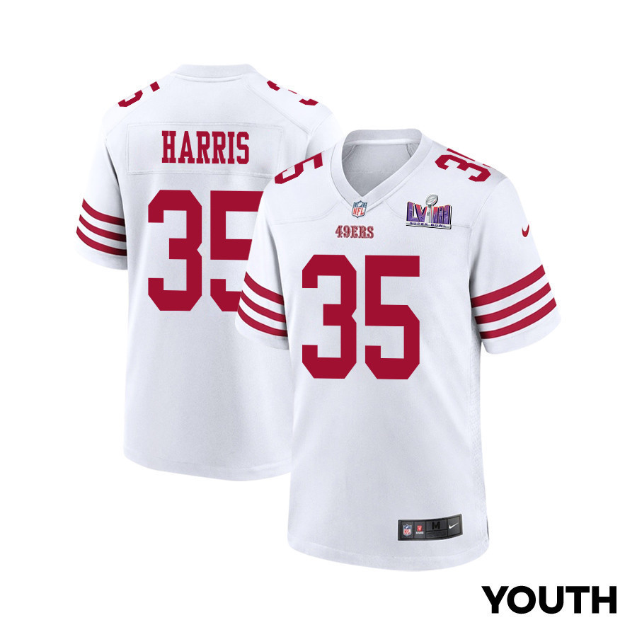 Erik Harris 35 San Francisco 49ers Super Bowl LVIII Patch Game YOUTH Jersey - White
