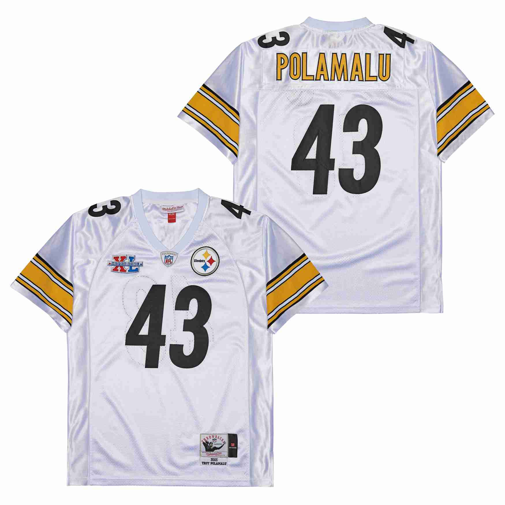 Troy Polamalu 43 Pittsburgh Steelers Super Bowl XL Retro Throwback Men Jersey - White