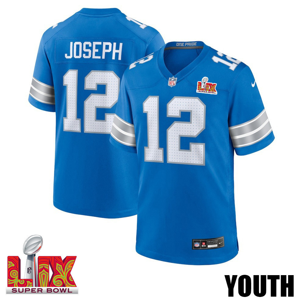Brandon Joseph #12 Detroit Lions Super Bowl LIX YOUTH Jersey - Blue