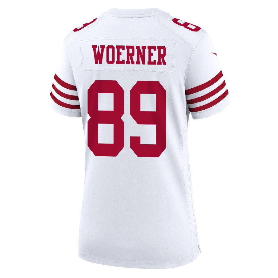 Charlie Woerner 89 San Francisco 49ers Super Bowl LVIII Patch Game Women Jersey - White