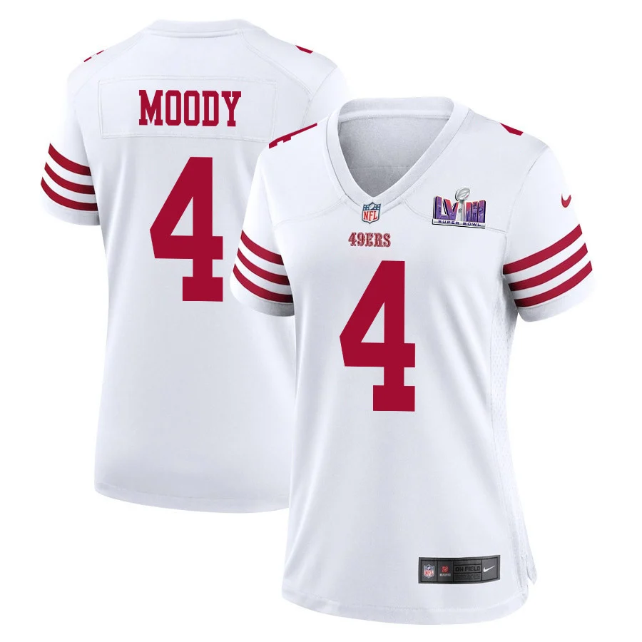 Jake Moody 4 San Francisco 49ers Super Bowl LVIII Patch Game Women Jersey - White