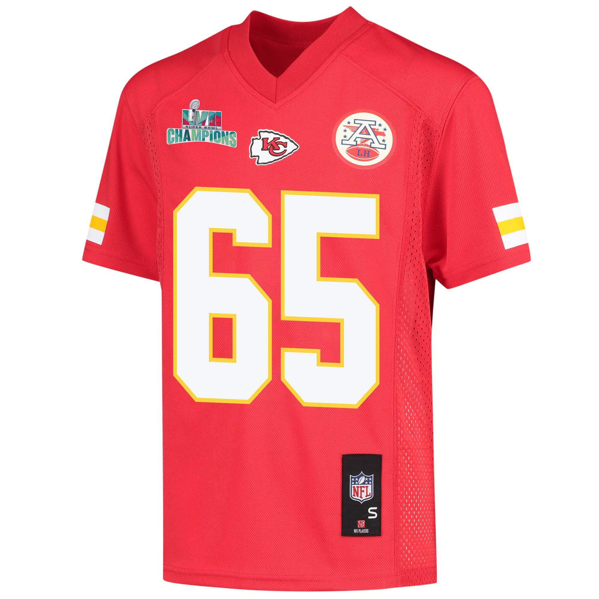 Trey Smith 65 Kansas City Chiefs Super Bowl LVII Champions Youth Game Jersey - Red
