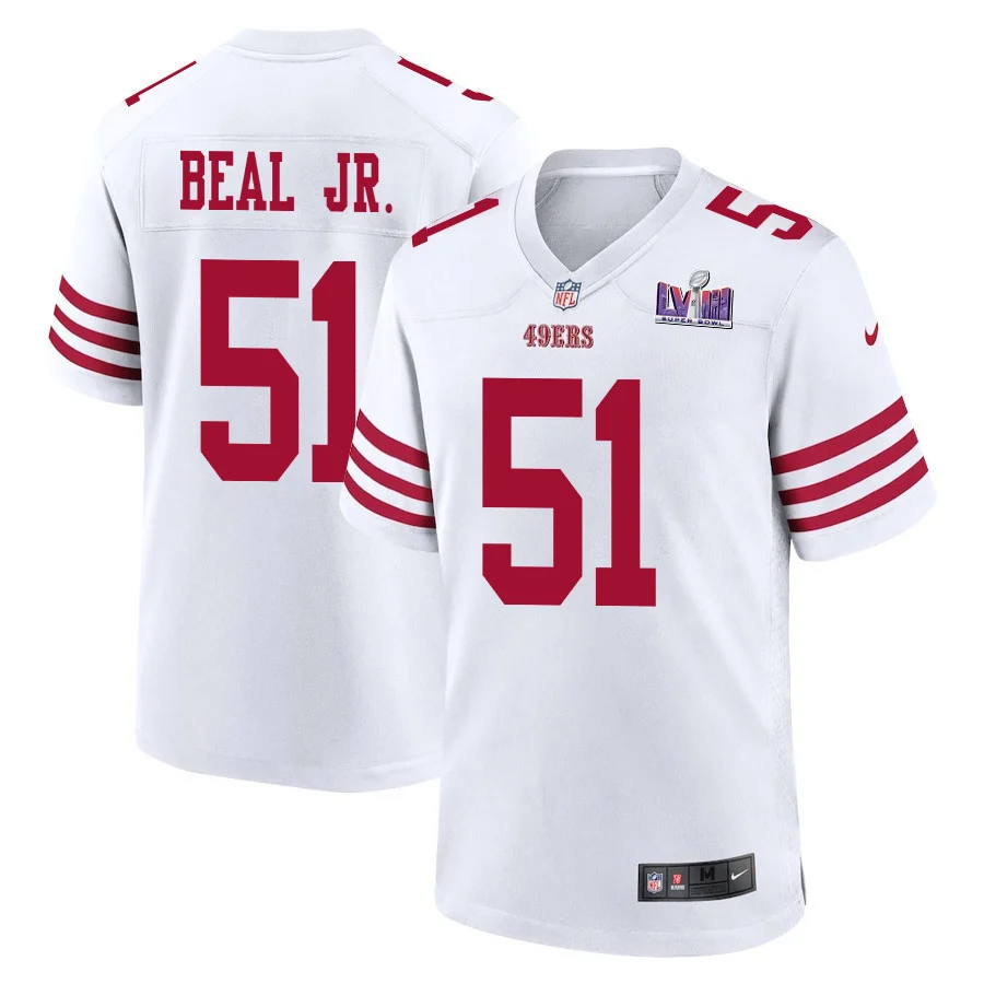 Robert Beal Jr. 51 San Francisco 49ers Super Bowl LVIII Patch Game Men Jersey - White