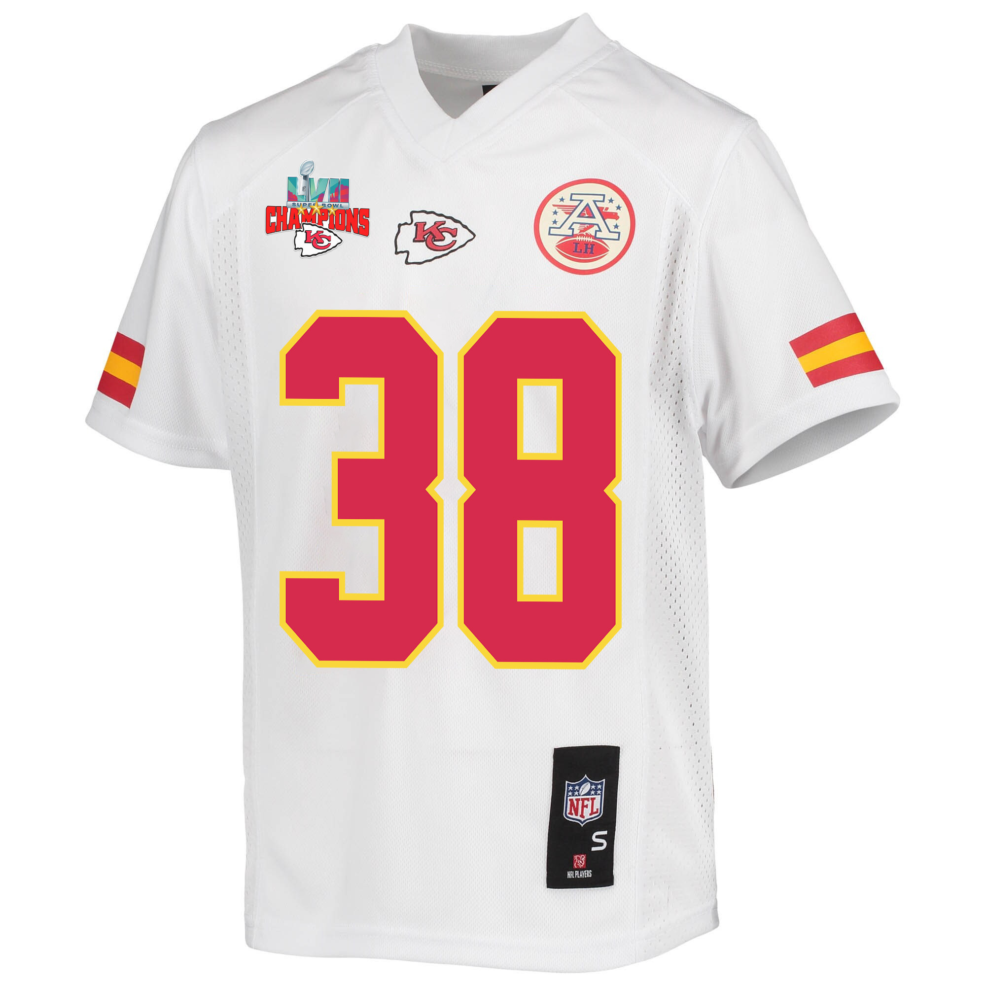L'Jarius Sneed 38 Kansas City Chiefs Super Bowl LVII Champions 3 Stars Youth Game Jersey - White