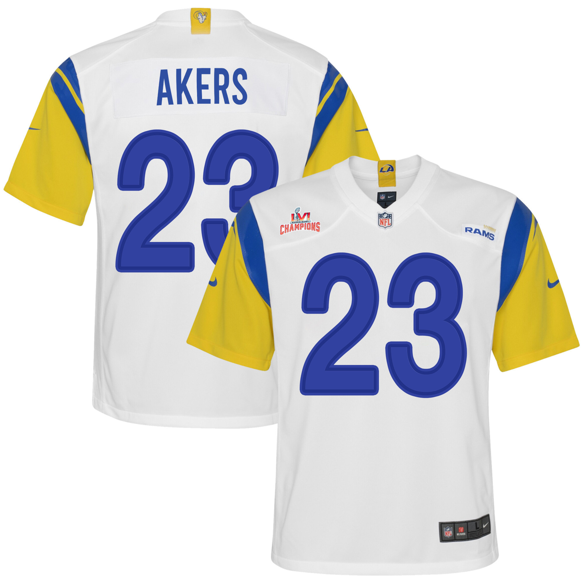 Super Bowl LVI Champions Los Angeles Rams Cam Akers 23 White Youth's Jersey Jersey