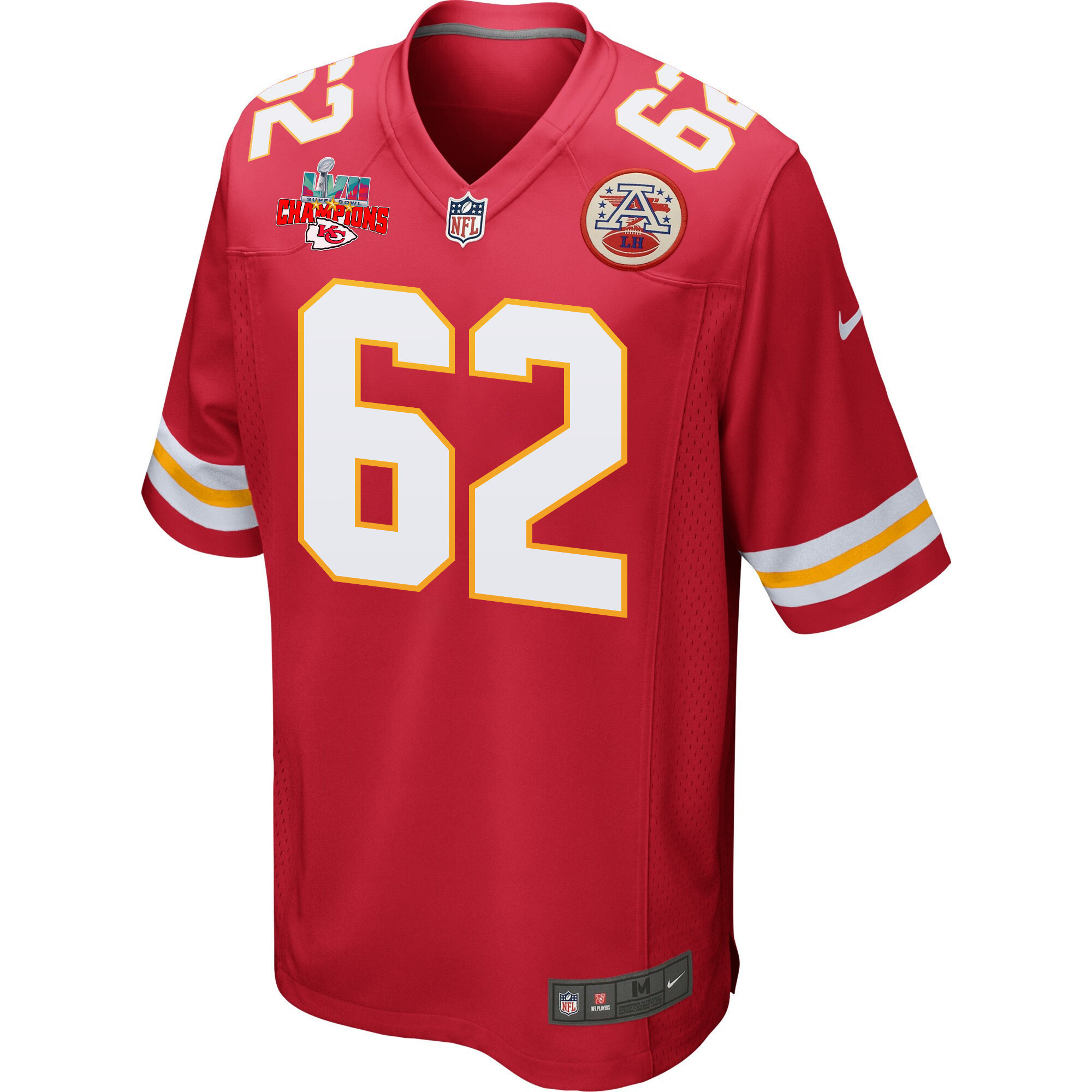 Joe Thuney 62 Kansas City Chiefs Super Bowl LVII Champions 3 Stars Men Game Jersey - Red