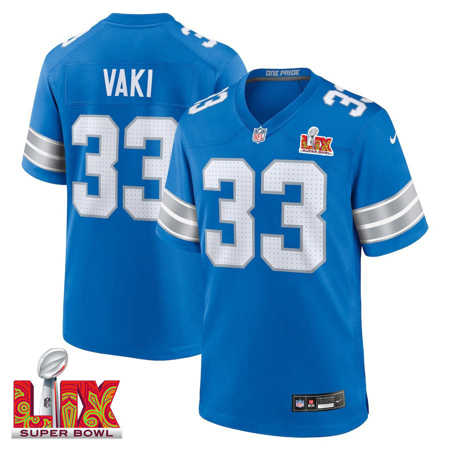 Sione Vaki #33 Detroit Lions Super Bowl LIX Jersey - Men's - Blue
